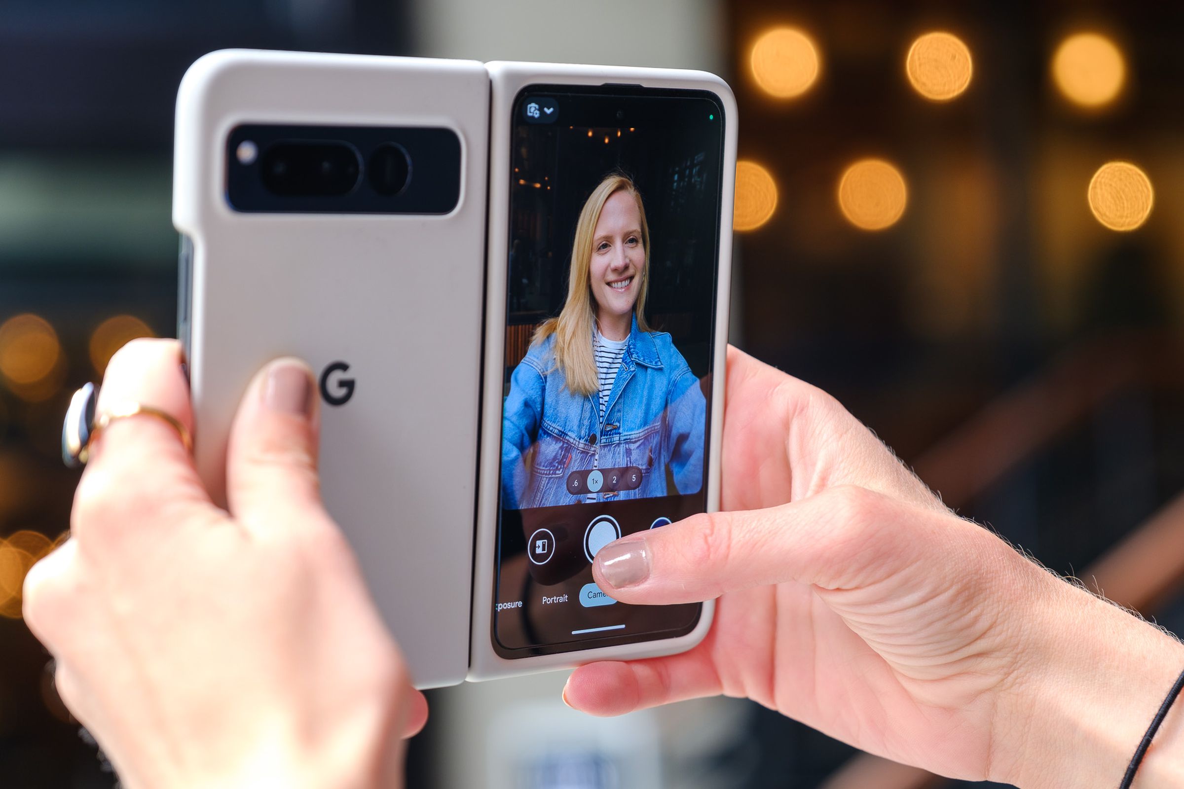 A photo showing the software features of Google’s Pixel Fold smartphone.