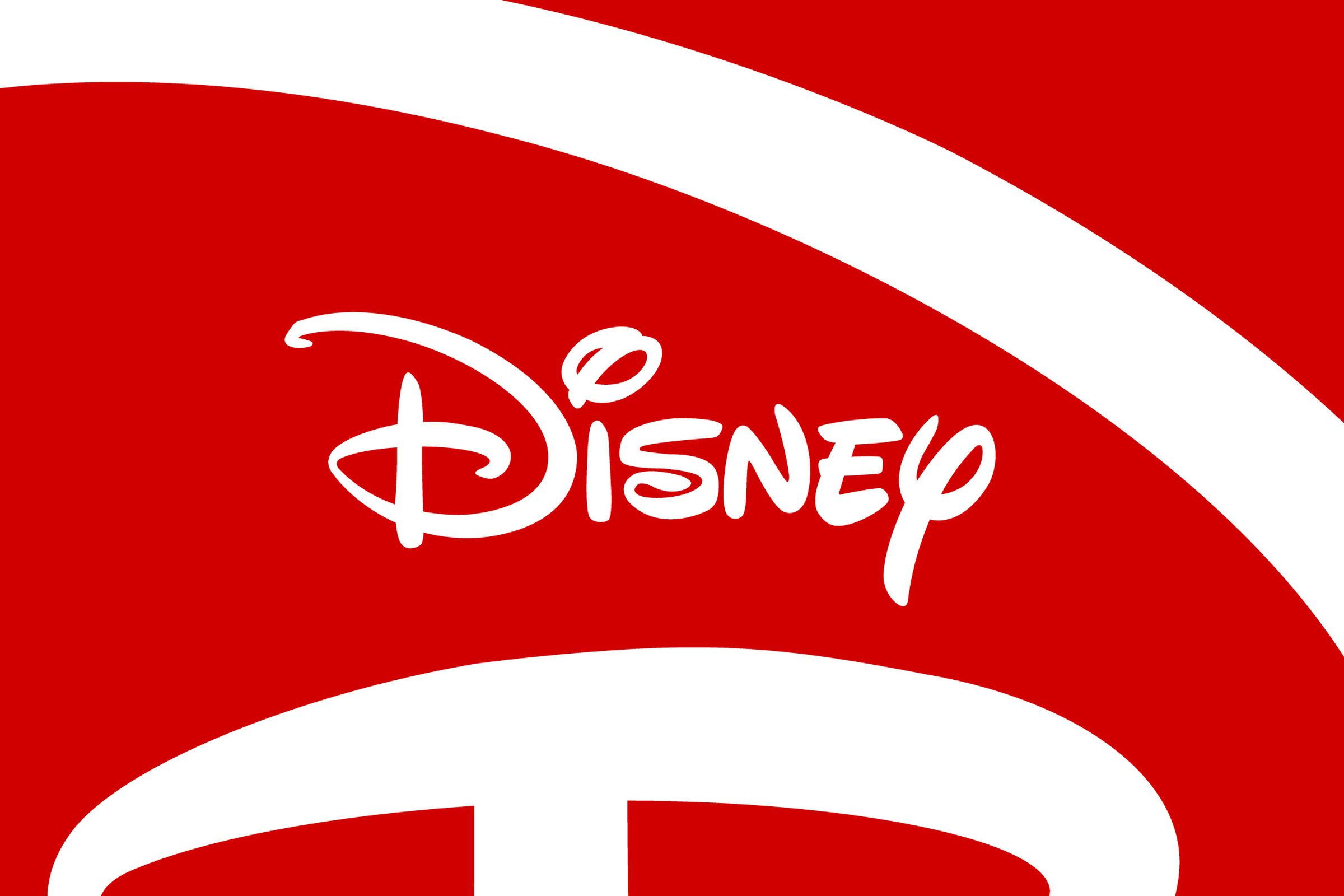 The Disney script logo inside a larger, cropped Disney “D” on a red background. The letters are white.