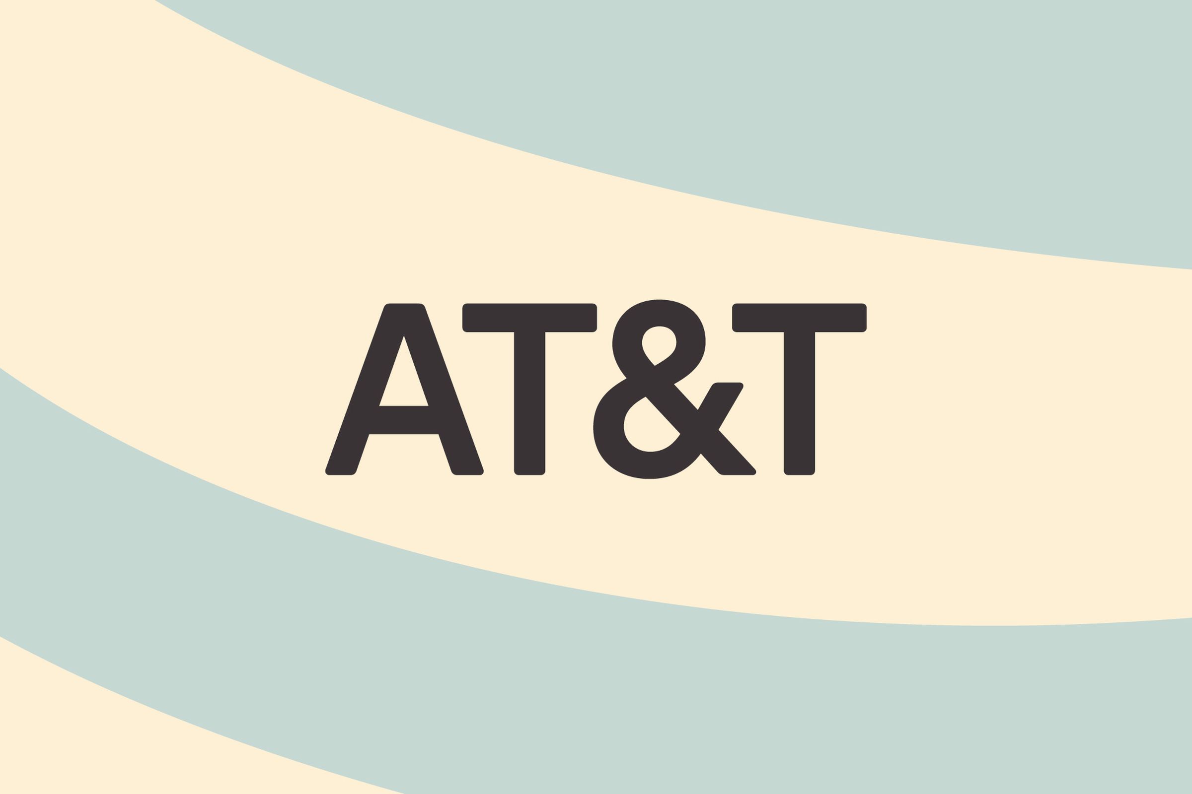 The text AT&T logo on a light blue and tan background
