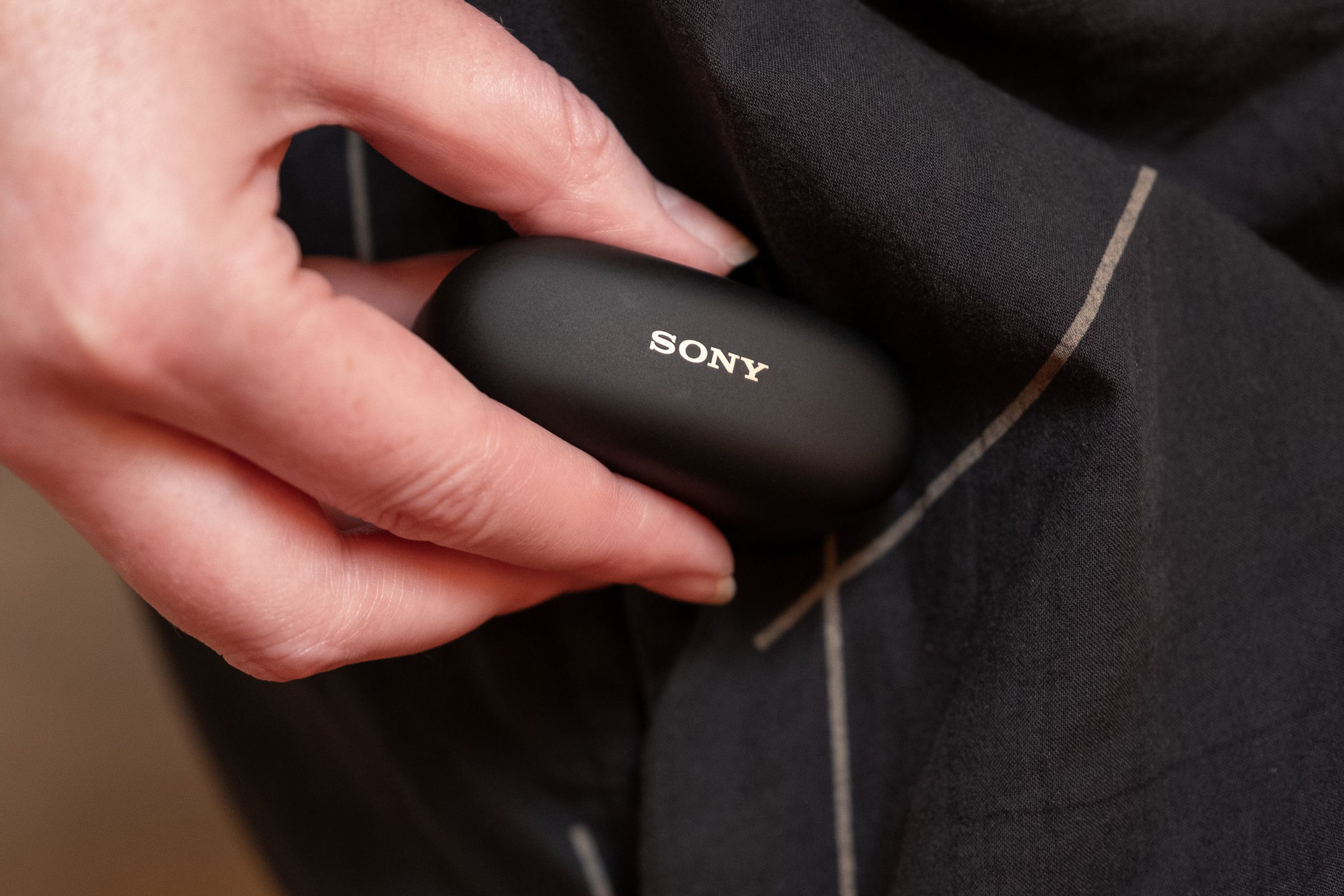 A photo of Sony’s WF-1000XM5 earbuds.