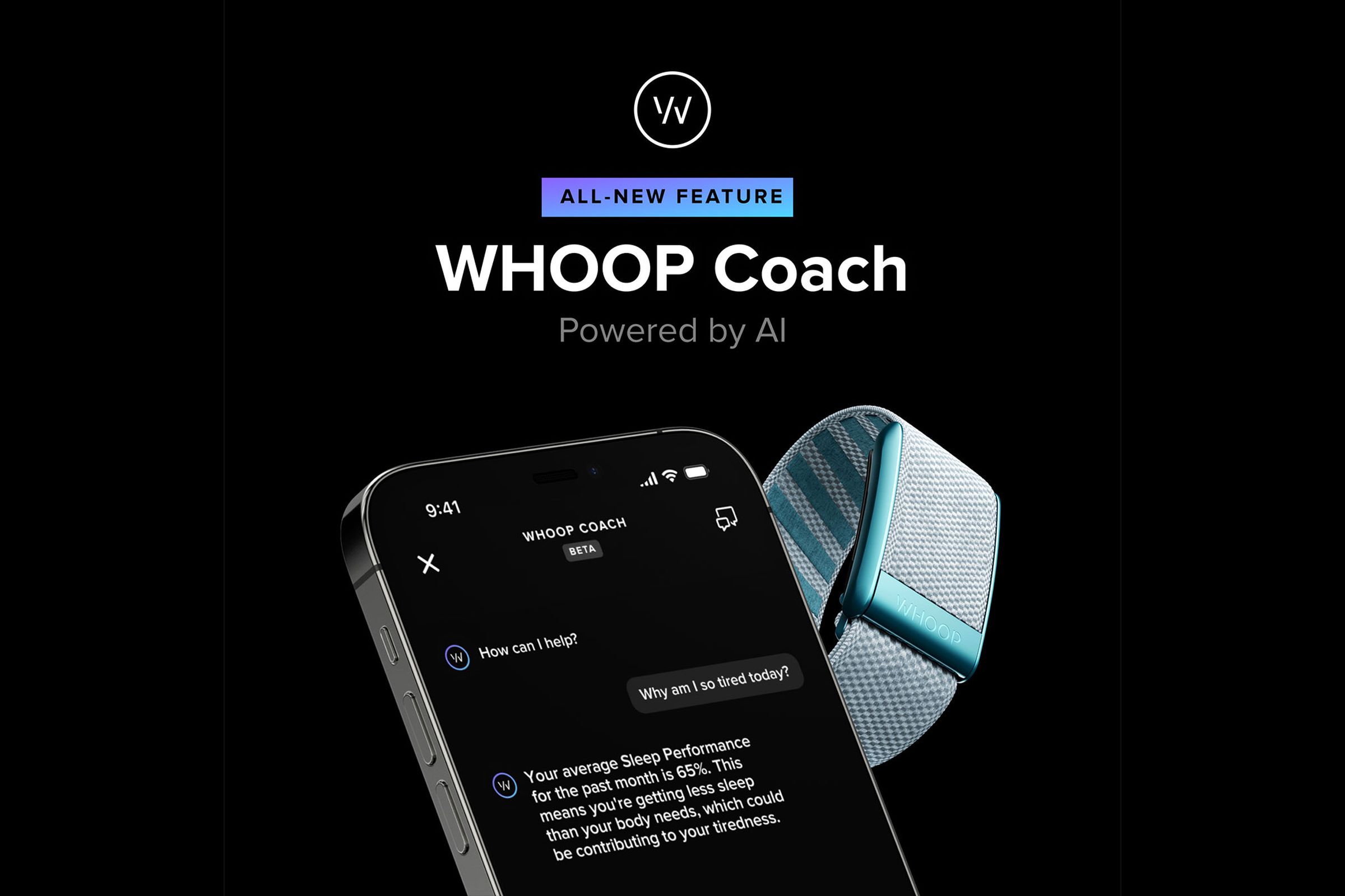 Render of Whoop Coach and Whoop band introducing the new feature.