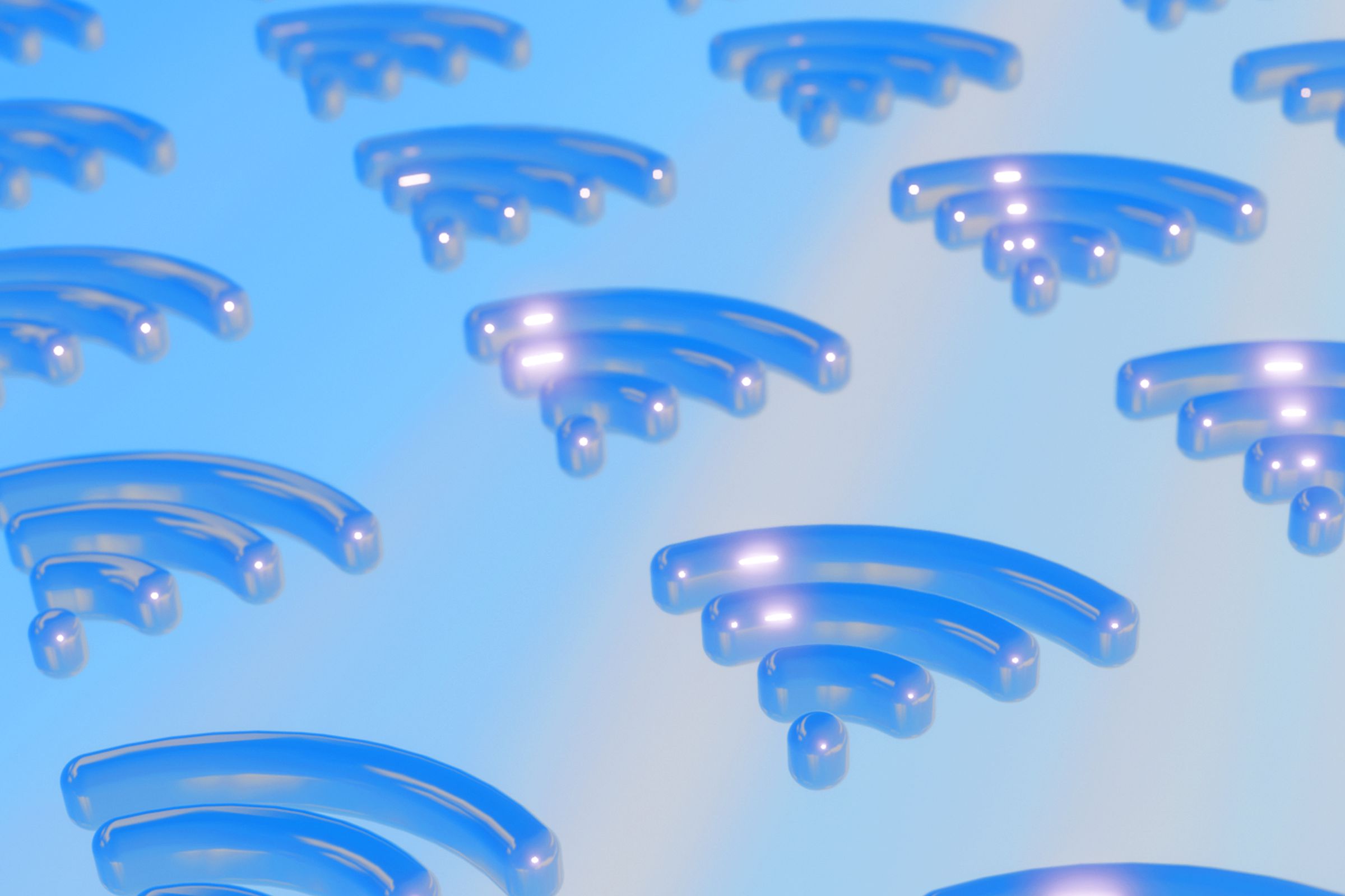 3D wifi symbols on a sky blue background.