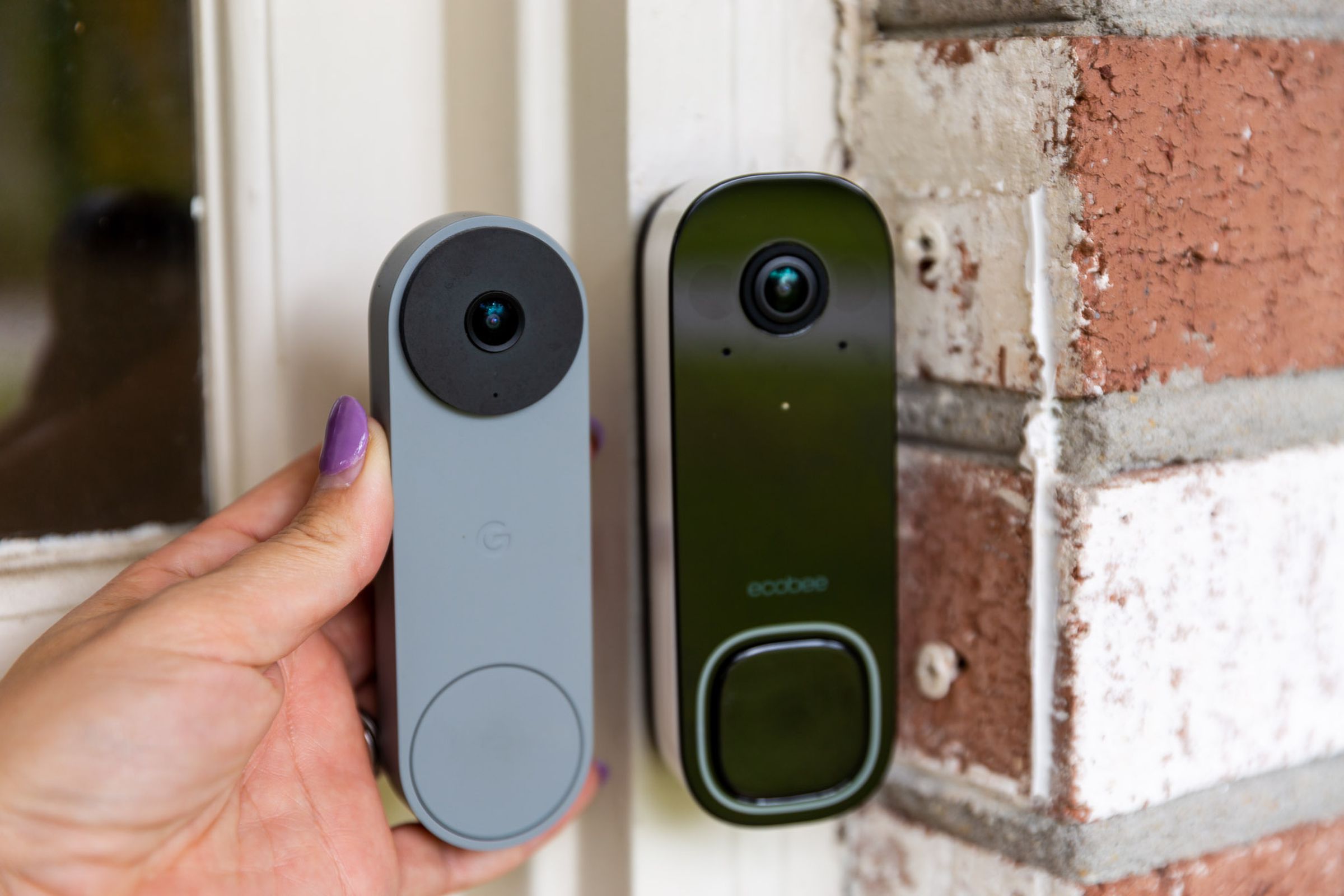 The Ecobee doorbell alongside the Nest doorbell (wired).