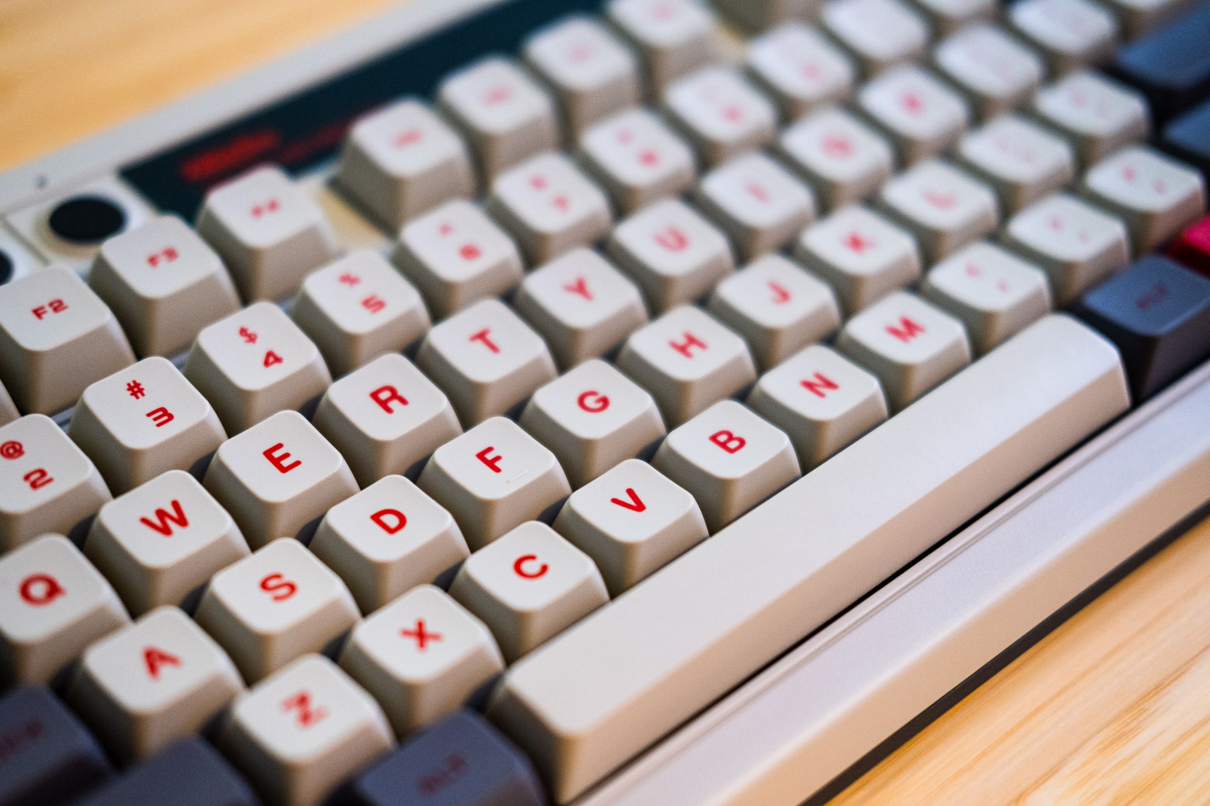 Closeup of keyboard’s keycaps.