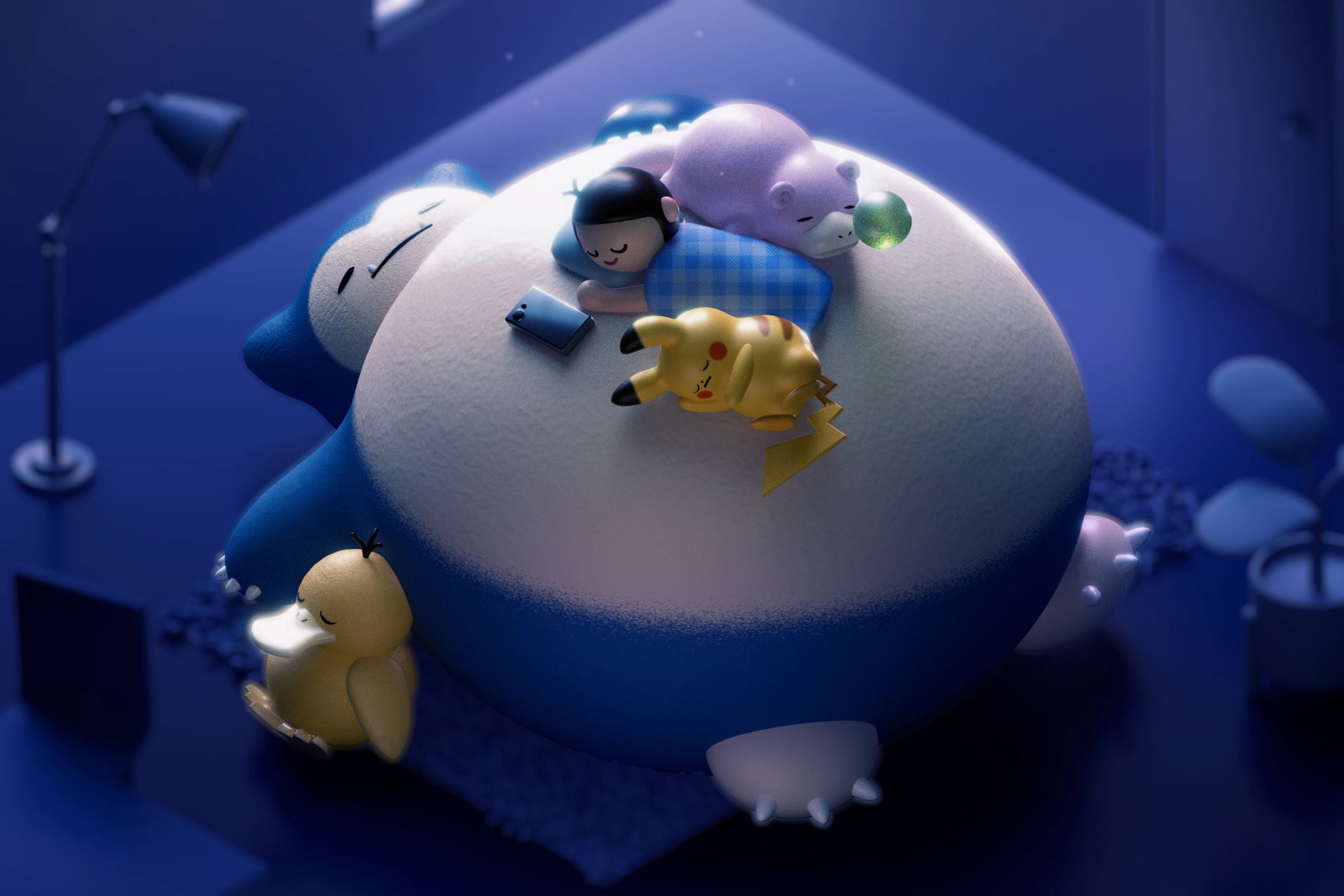 An illustration depicting various pokémon sleeping.