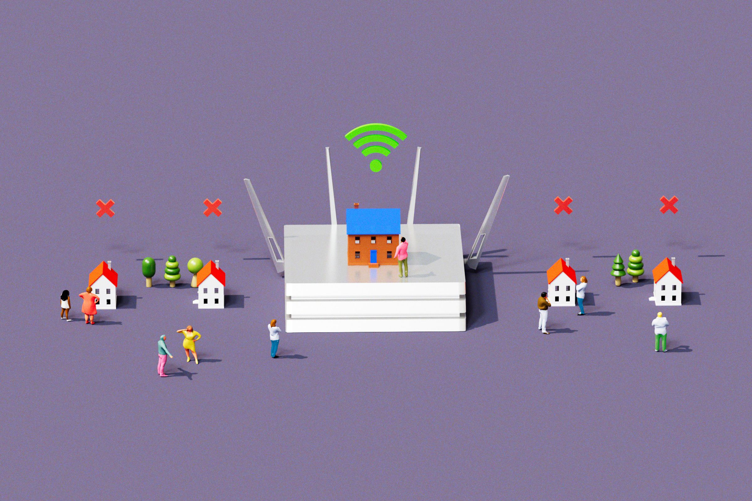 3D illustration showing discriminatory patterns in internet access.