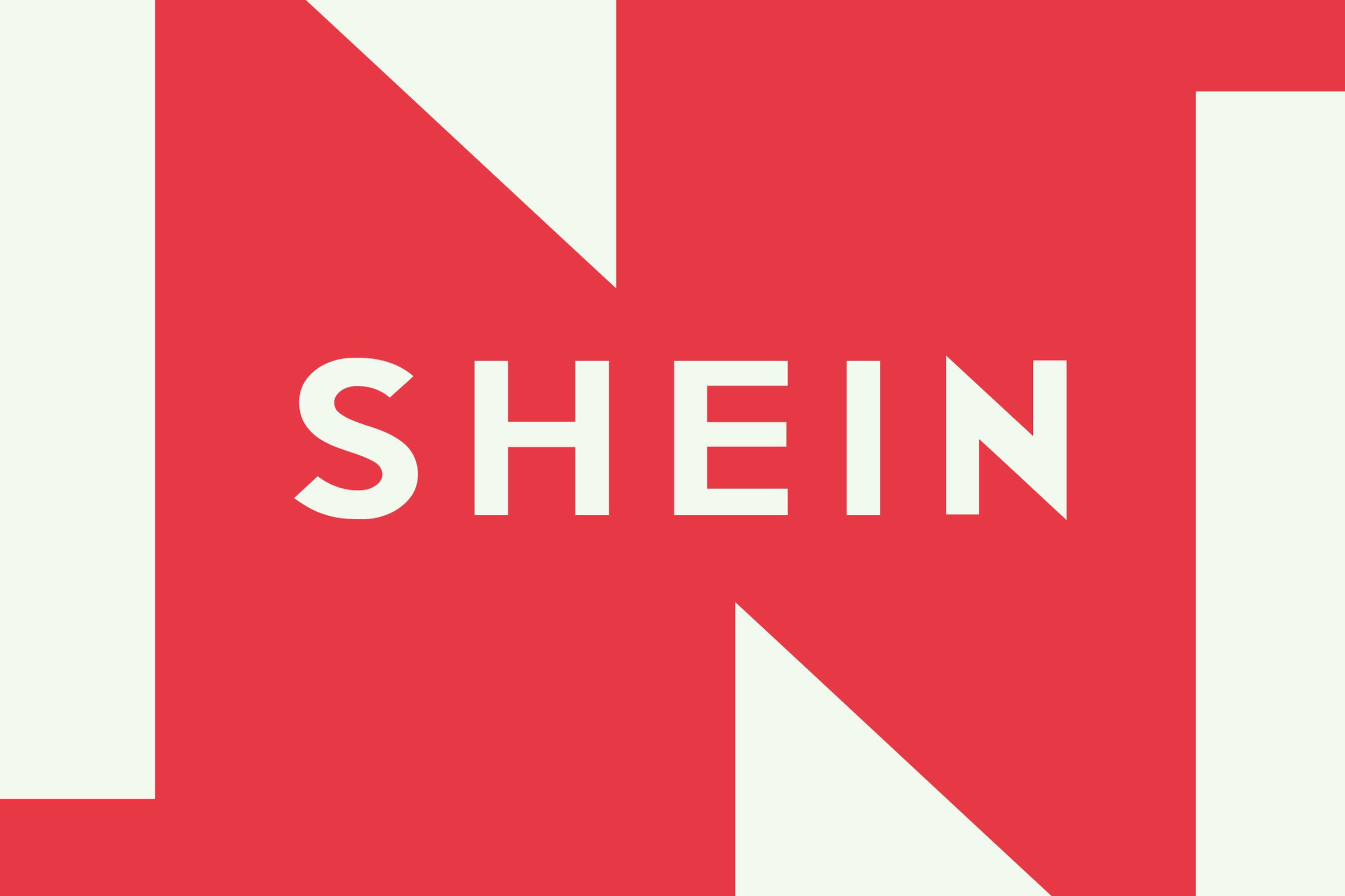 Shein logo over red and cream background