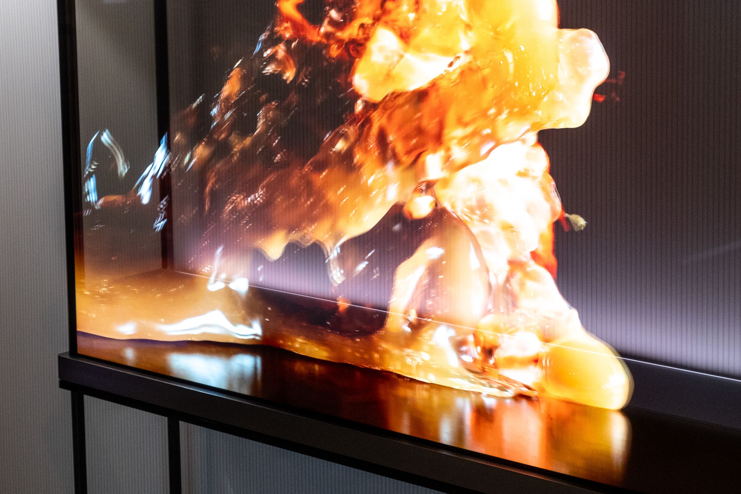 A photo of LG’s transparent OLED TV.