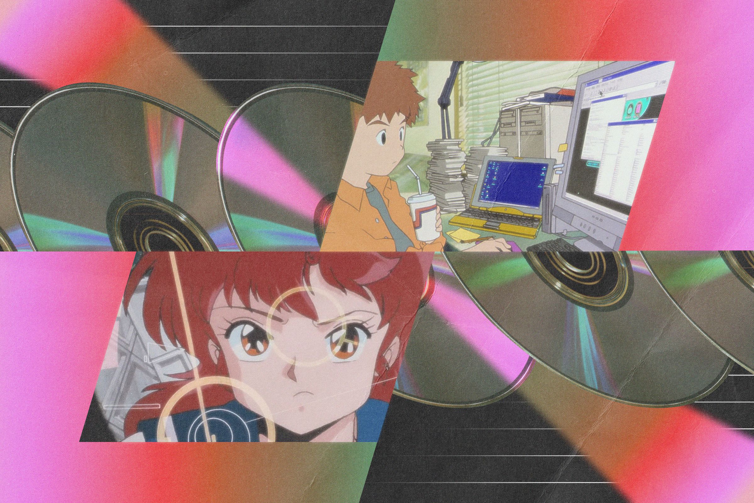Photo collage featuring screenshots from two animes licensed through Discotek.