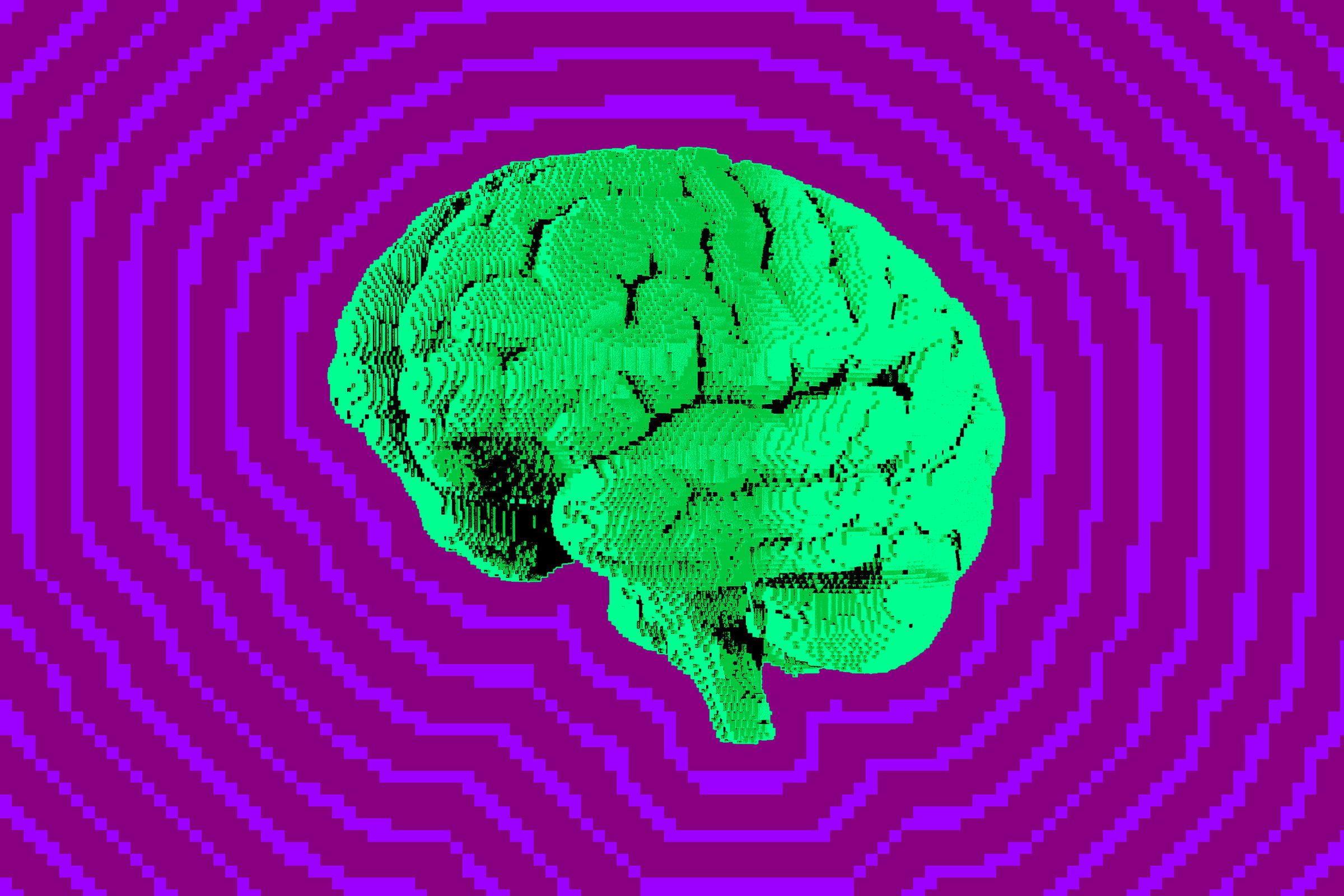 Illustration of a pixel block brain.