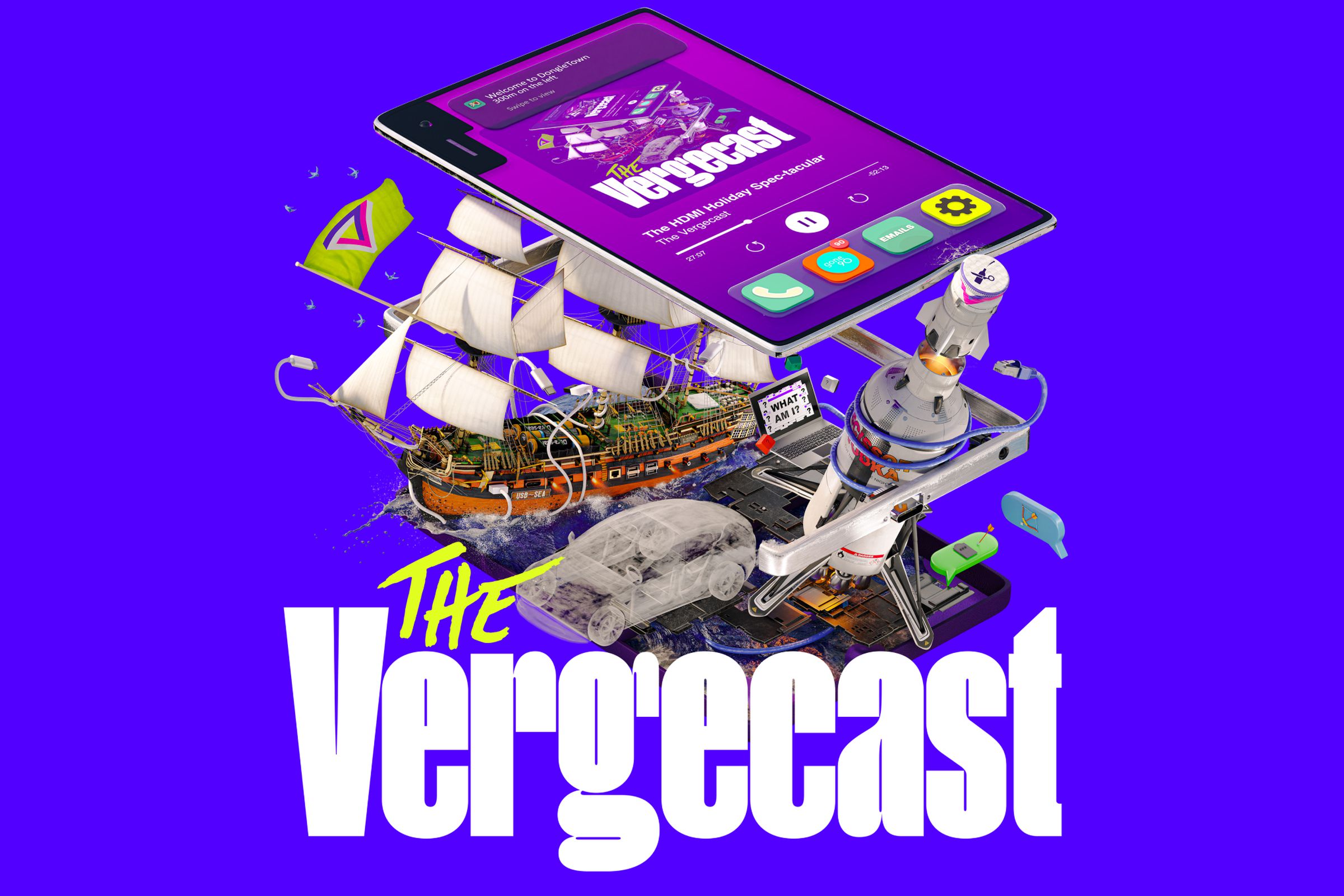 The Vergecast logo, on a blue background.