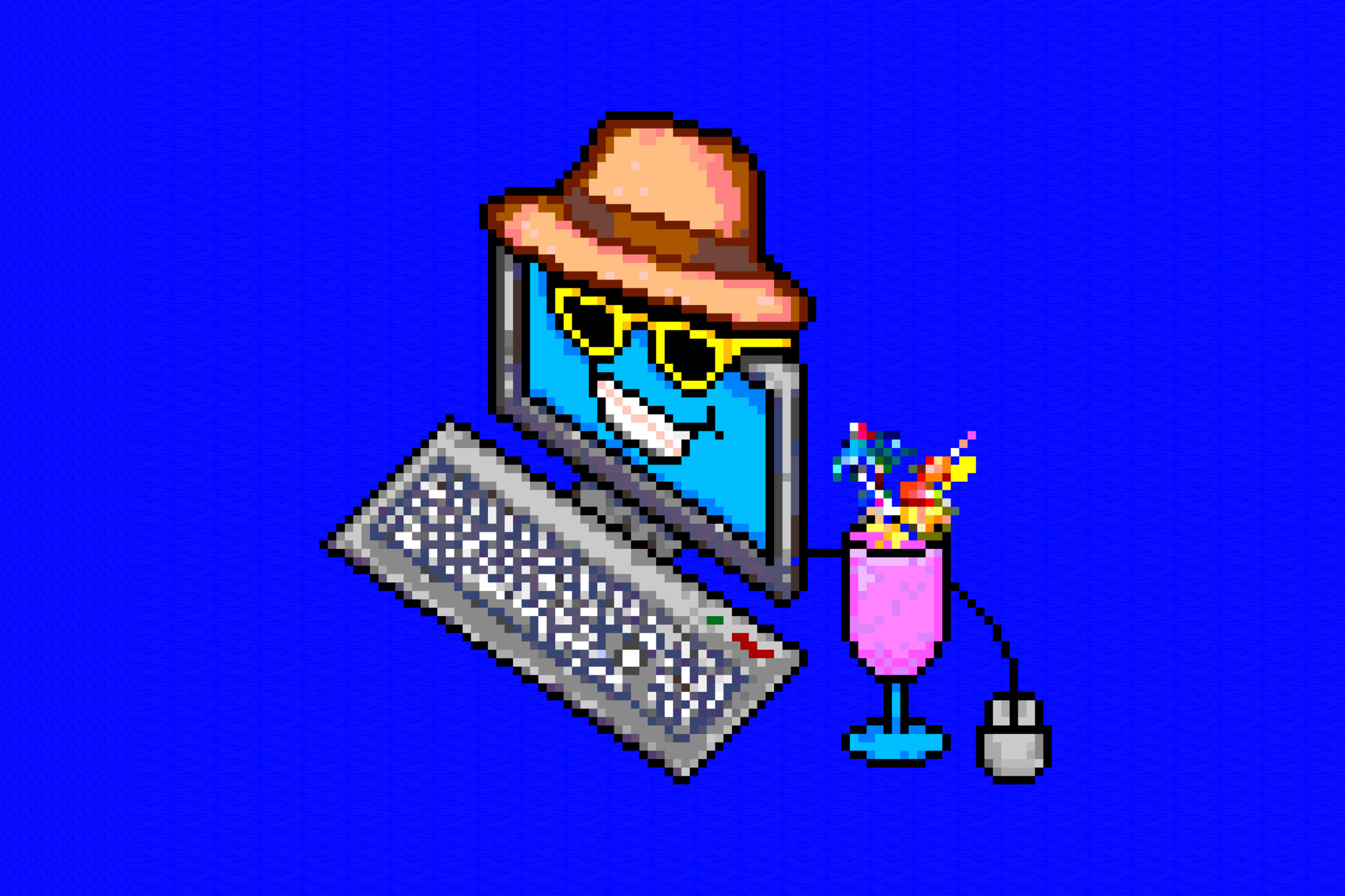 Illustration of a computer on vacation.
