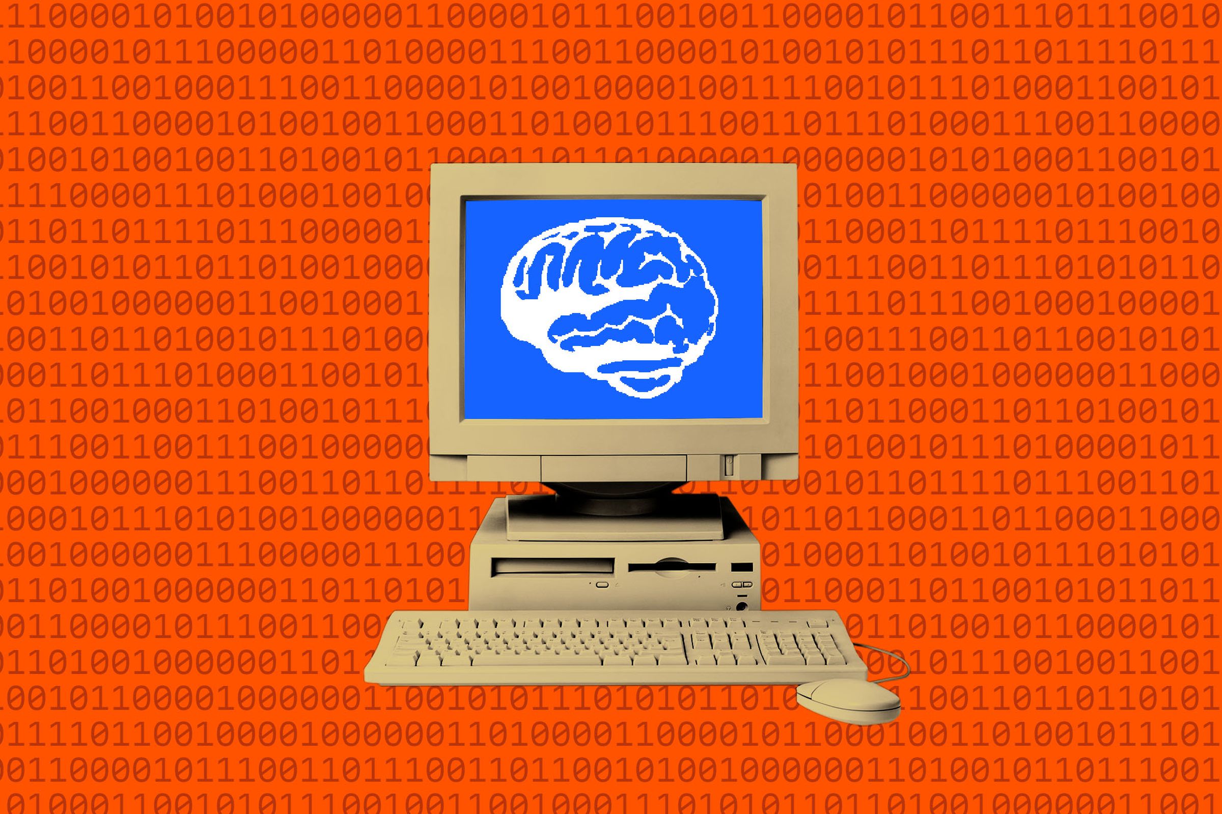 Photo illustration of a computer with a brain on the screen.