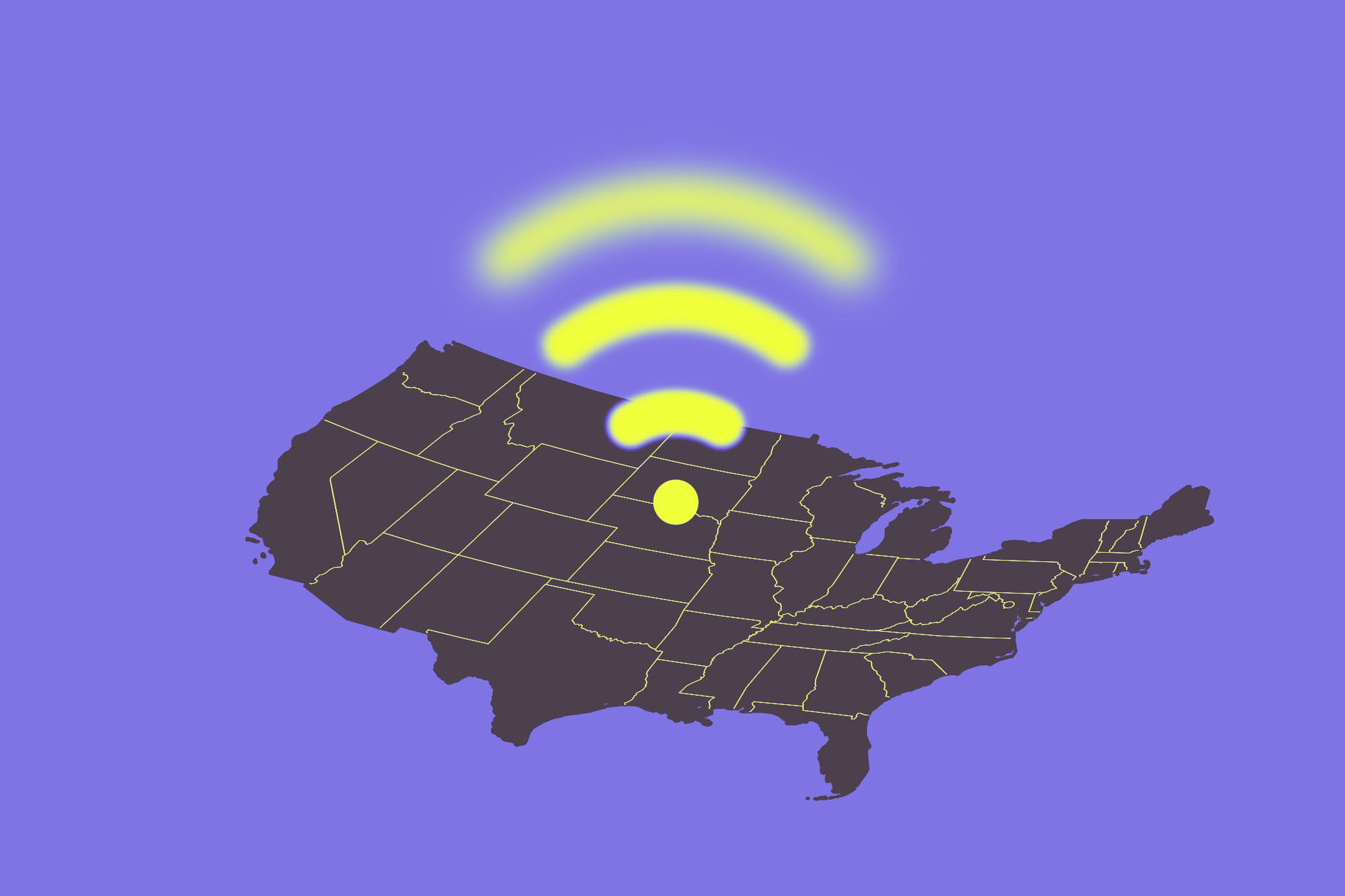 A fading Wi-Fi symbol above the United States.