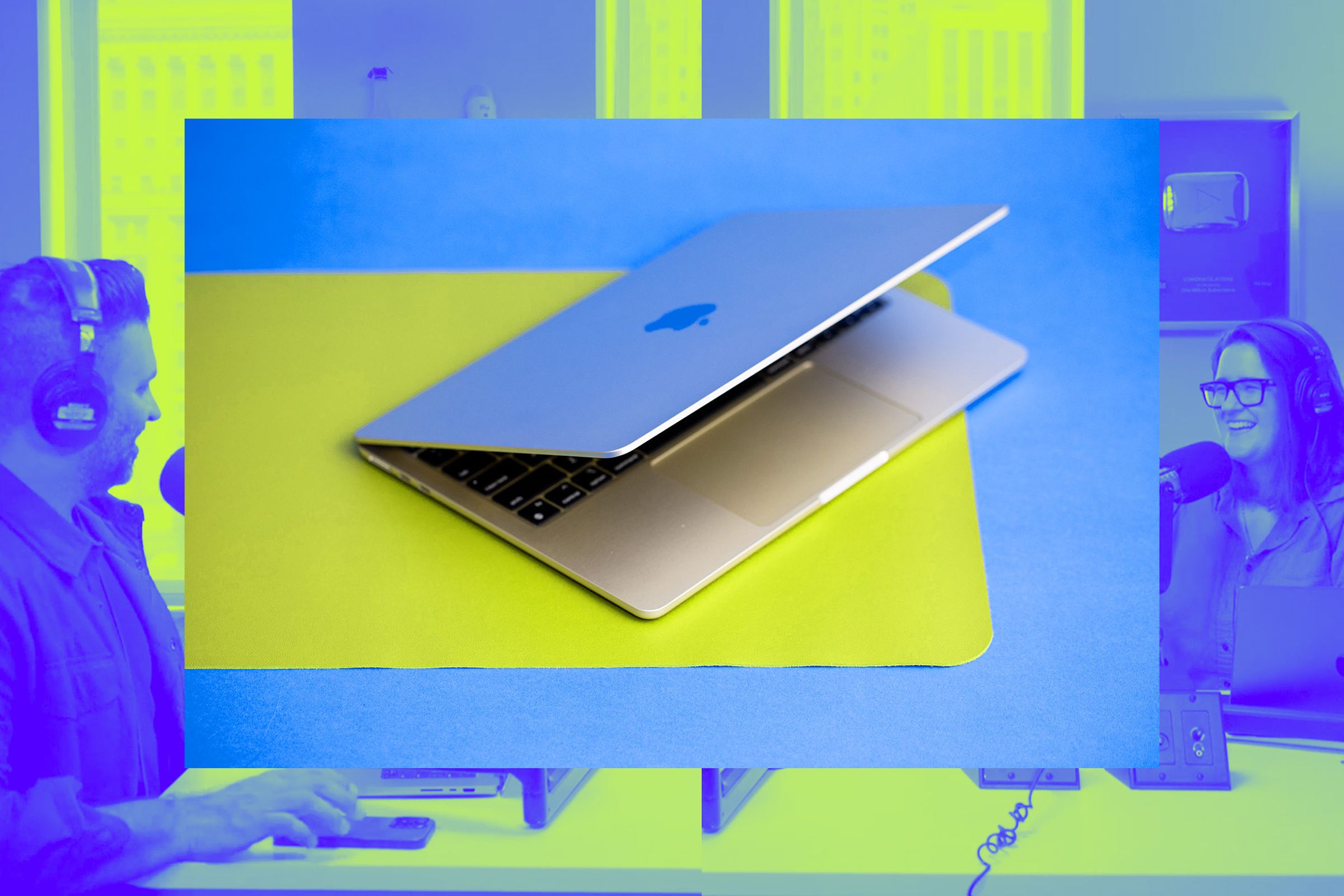 MacBook Air open on yellow desk