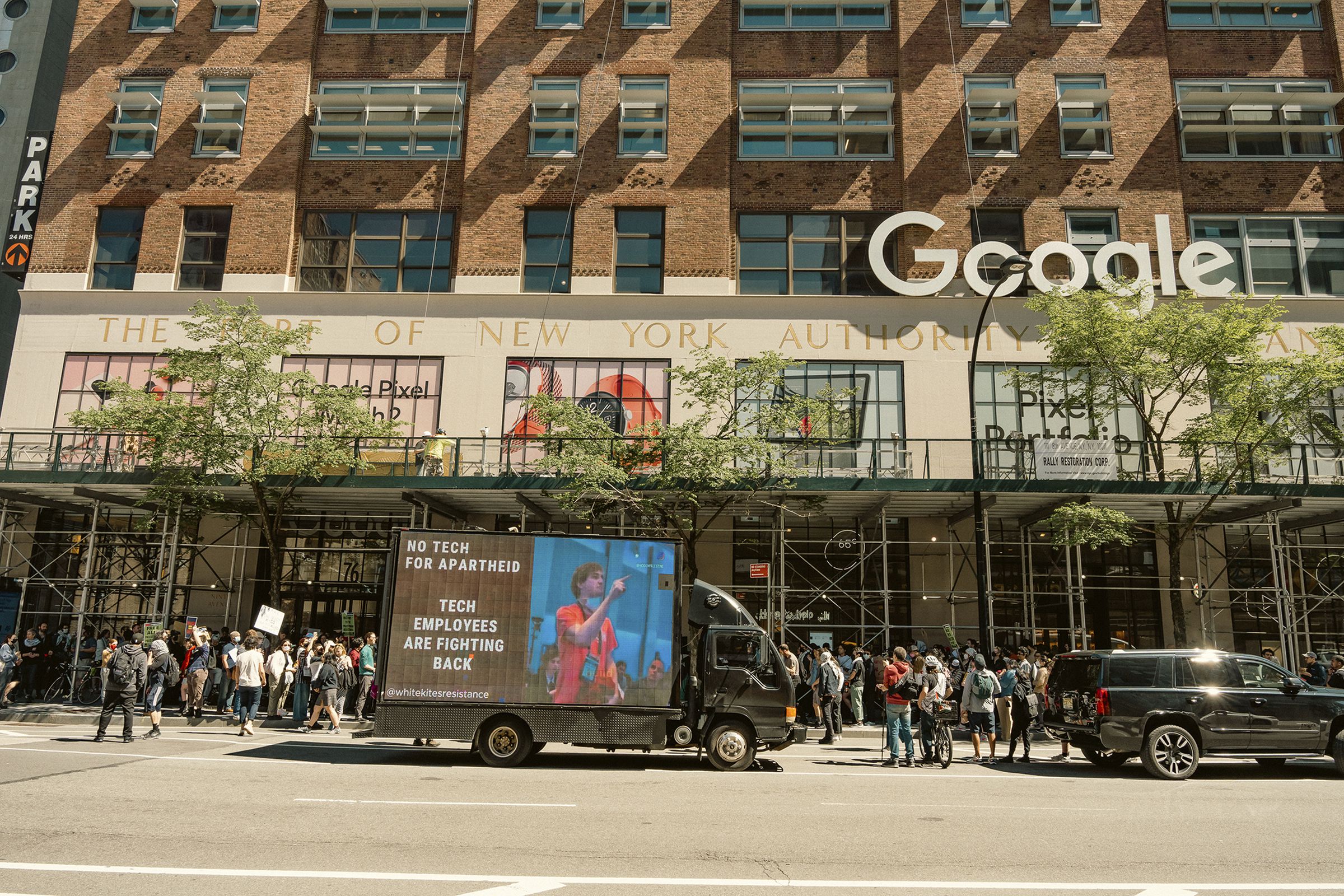 Protest outside Google offices in Chelsea, Manhattan, NY, on Tuesday, April 16, 2024.