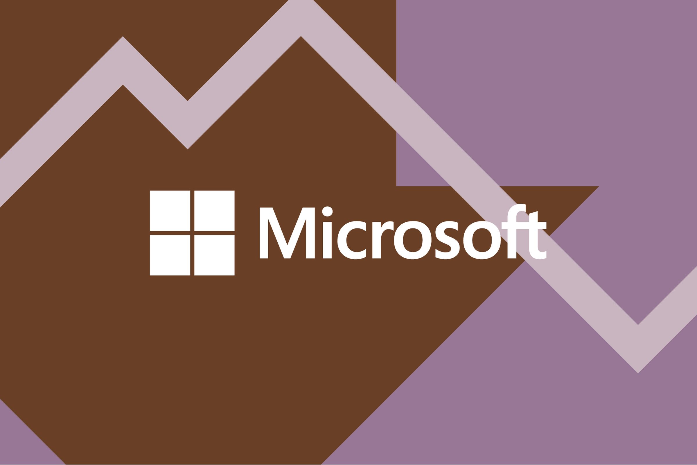 Vector collage of the Microsoft logo among arrows and lines going up and down.