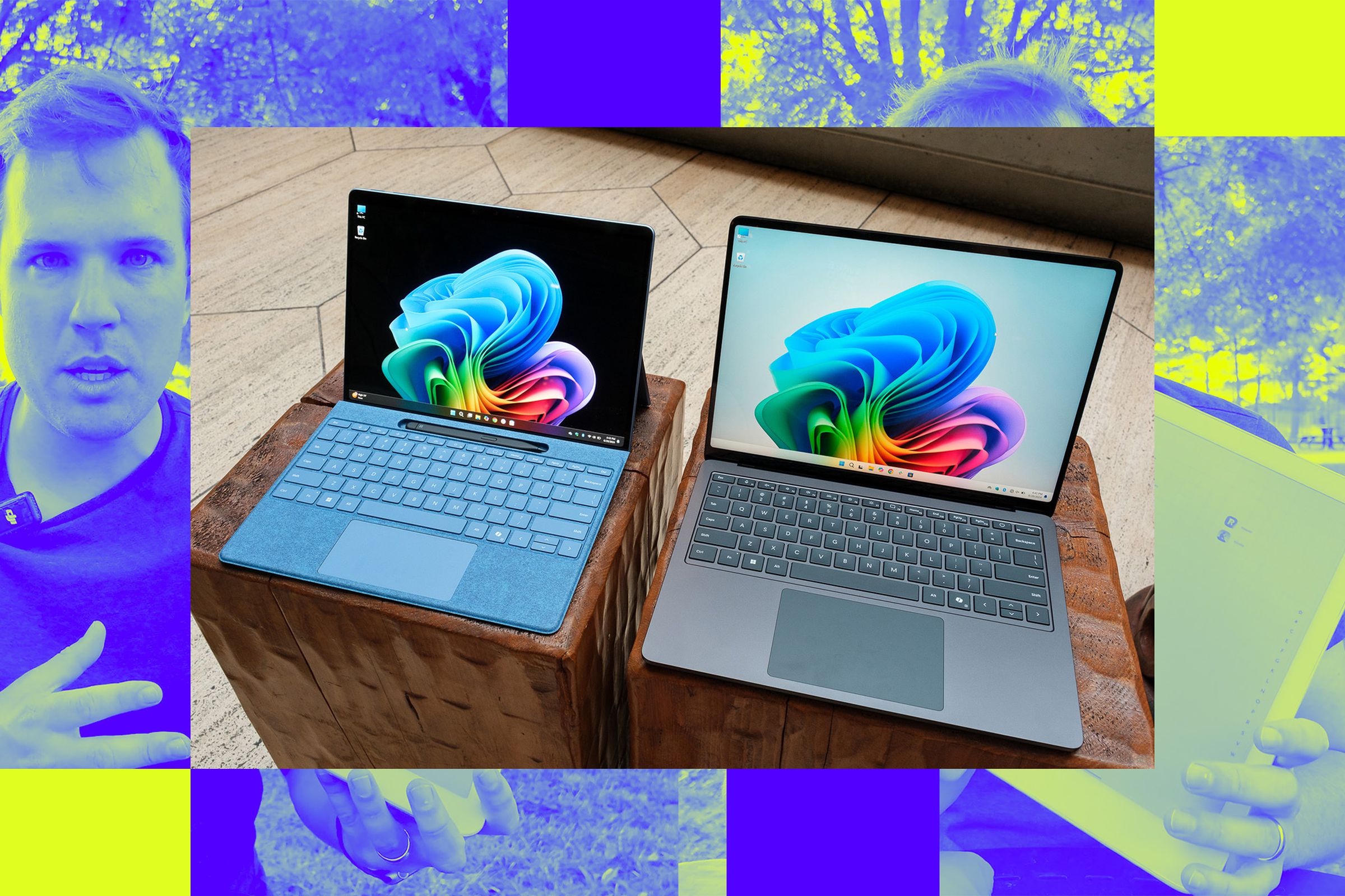 A photo of the new Microsoft Surface Pro and Surface Laptop, both on a table.