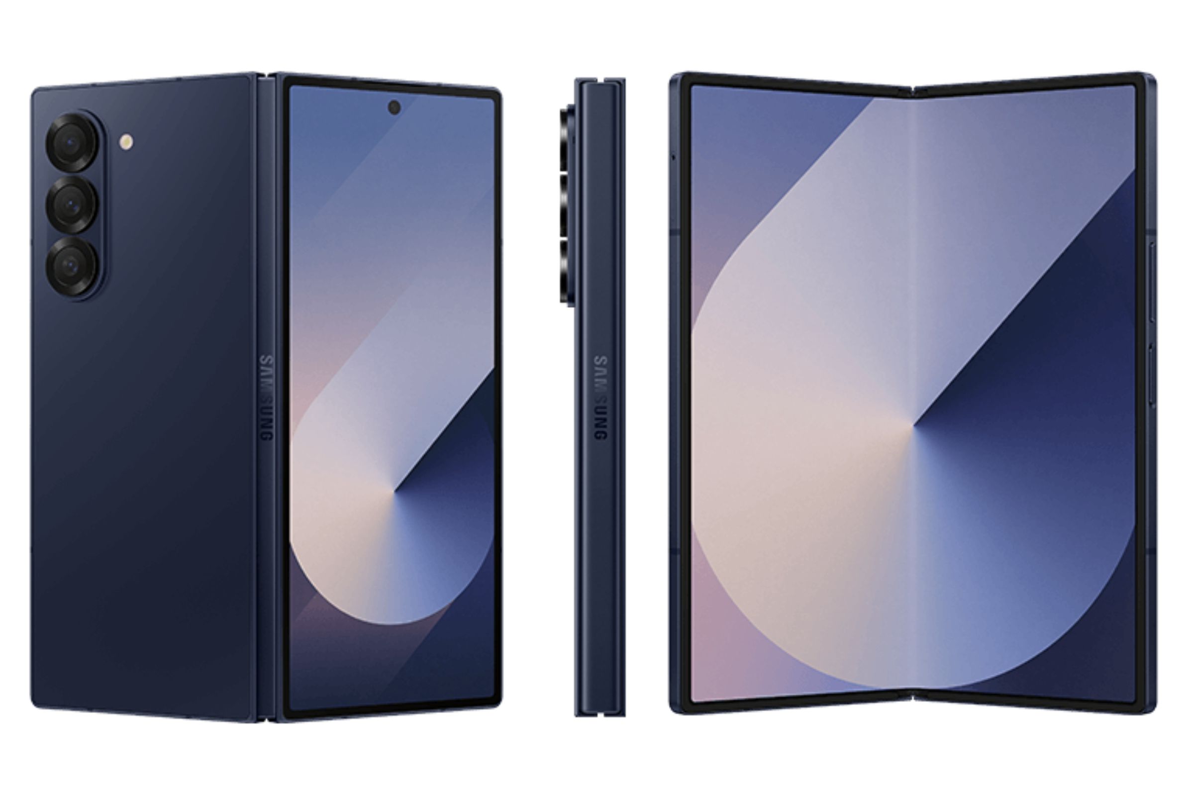 Leaked renders of the Samsung Galaxy Z Fold 6 against a white backdrop.