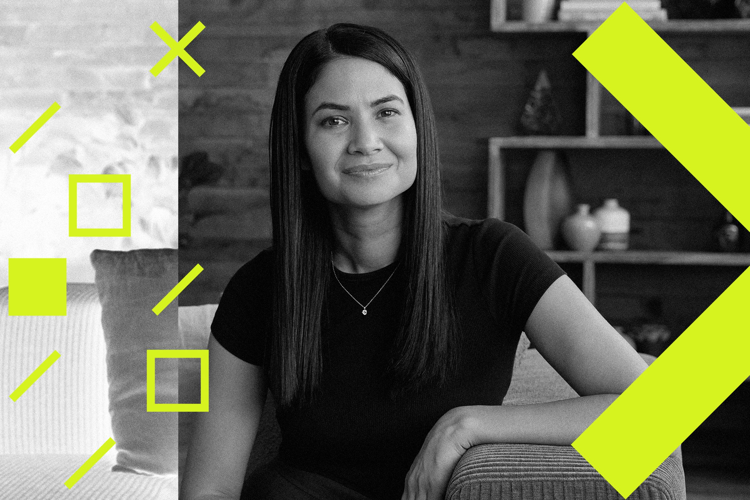 A photo illustration and portrait of Canva CEO and co-founder Melanie Perkins. 