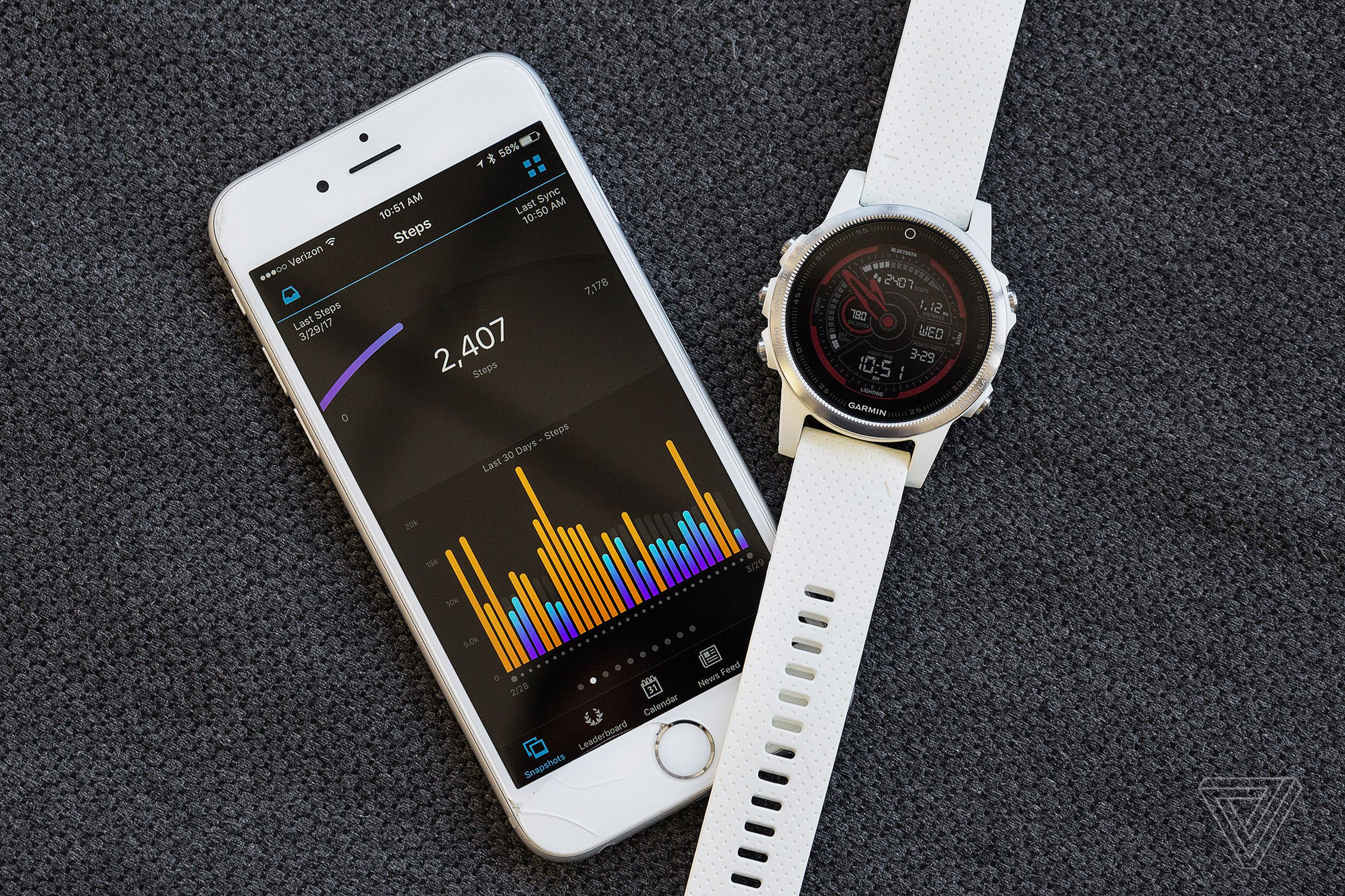 Garmin Fenix smartwatch and Garmin Connect app.
