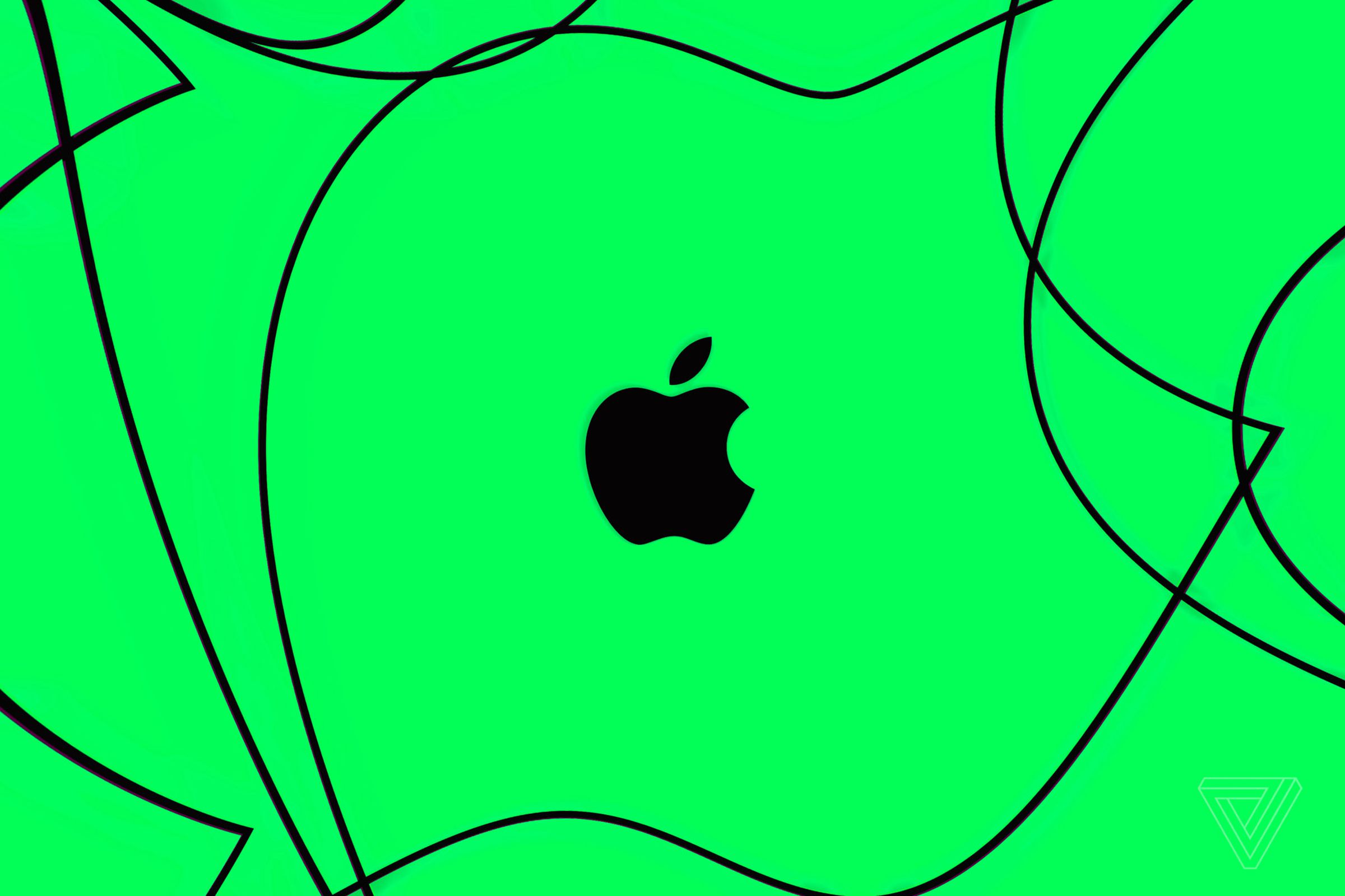 The Apple logo on a green background