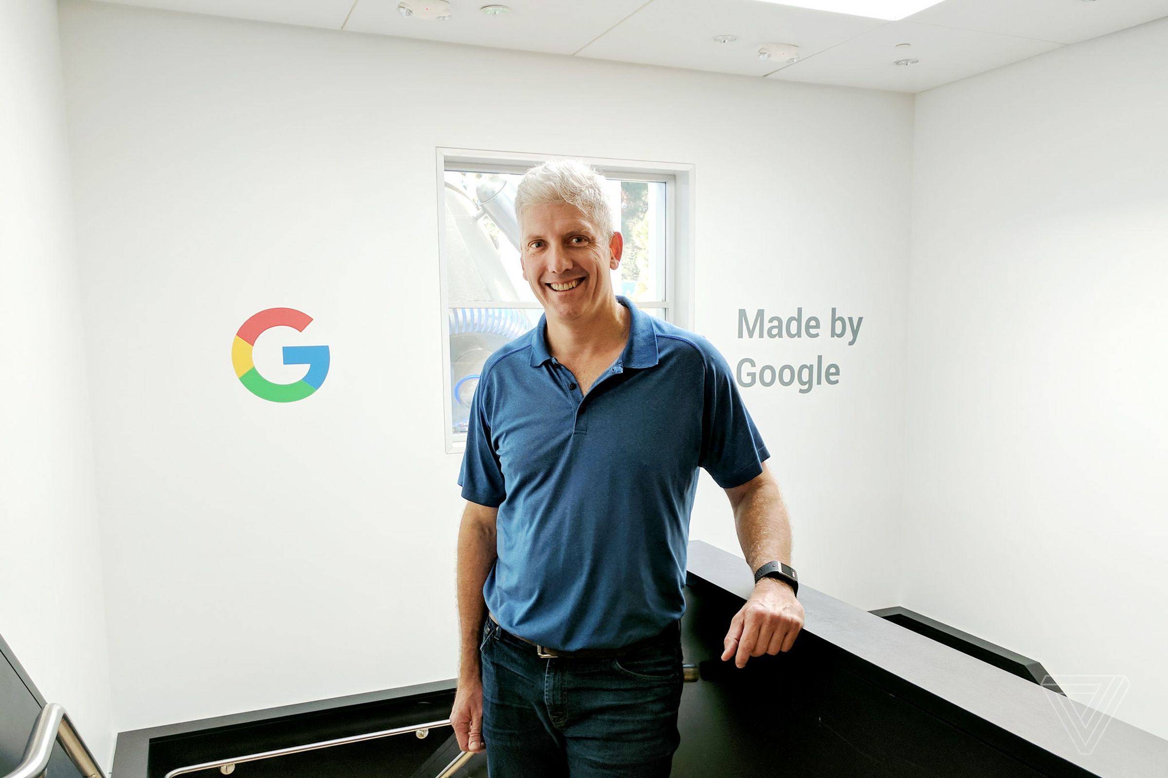 A photo of Rick Osterloh in a Google office.