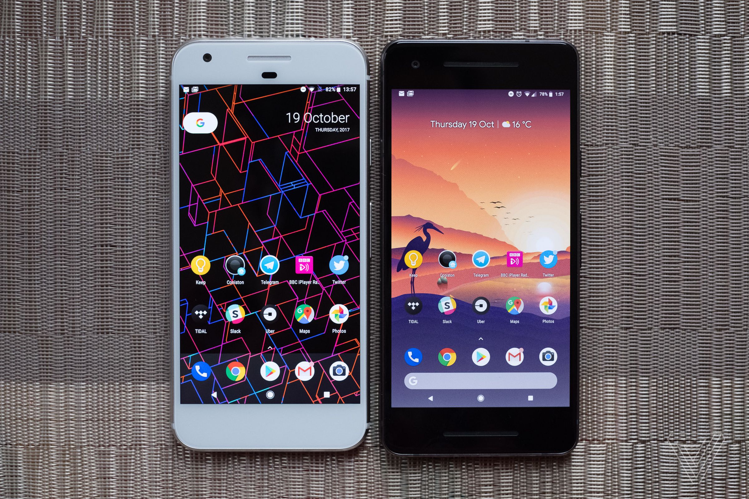 Google Pixel next to Google Pixel 2