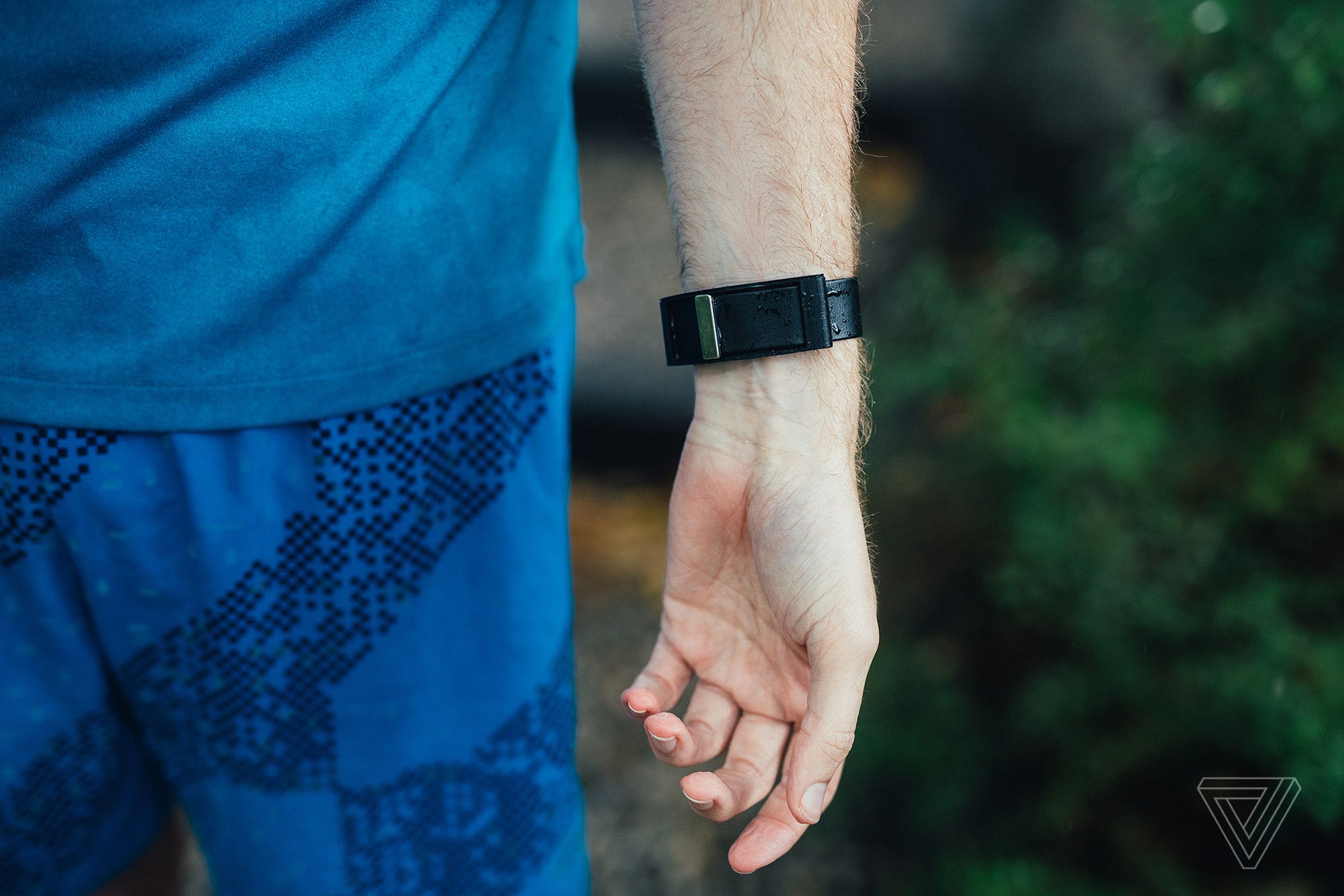 The wrist version of the Wayband, a piece of wearable tech that pairs with a user’s smartphone and utilizes GPS to create a map and route. Photo by Andrew White for The Verge