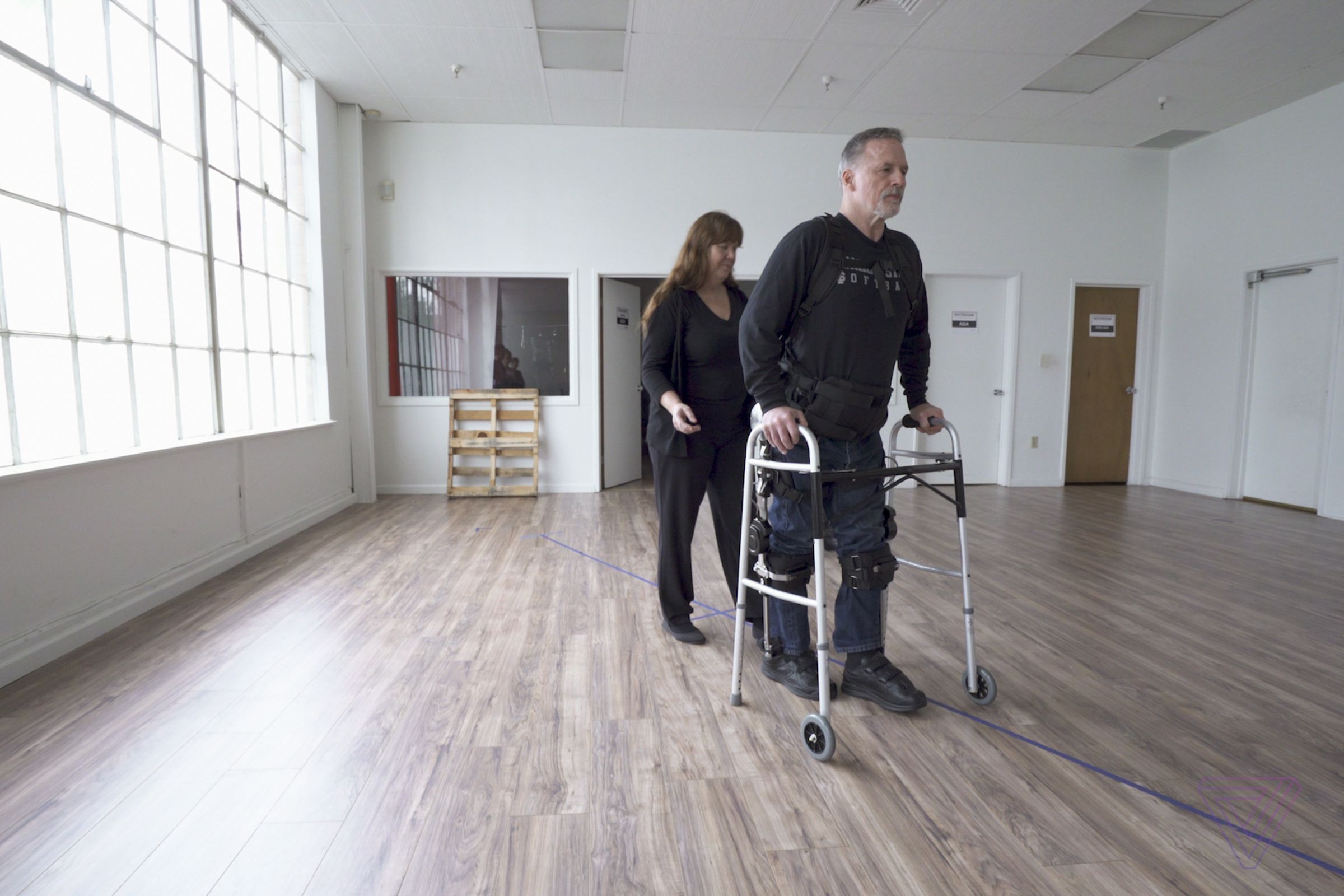 Jim Burnett was paralyzed 14 years ago in a motorcycle accident. He now walks for exercise on occasion, thanks to SuitX’s motorized exoskeleton.