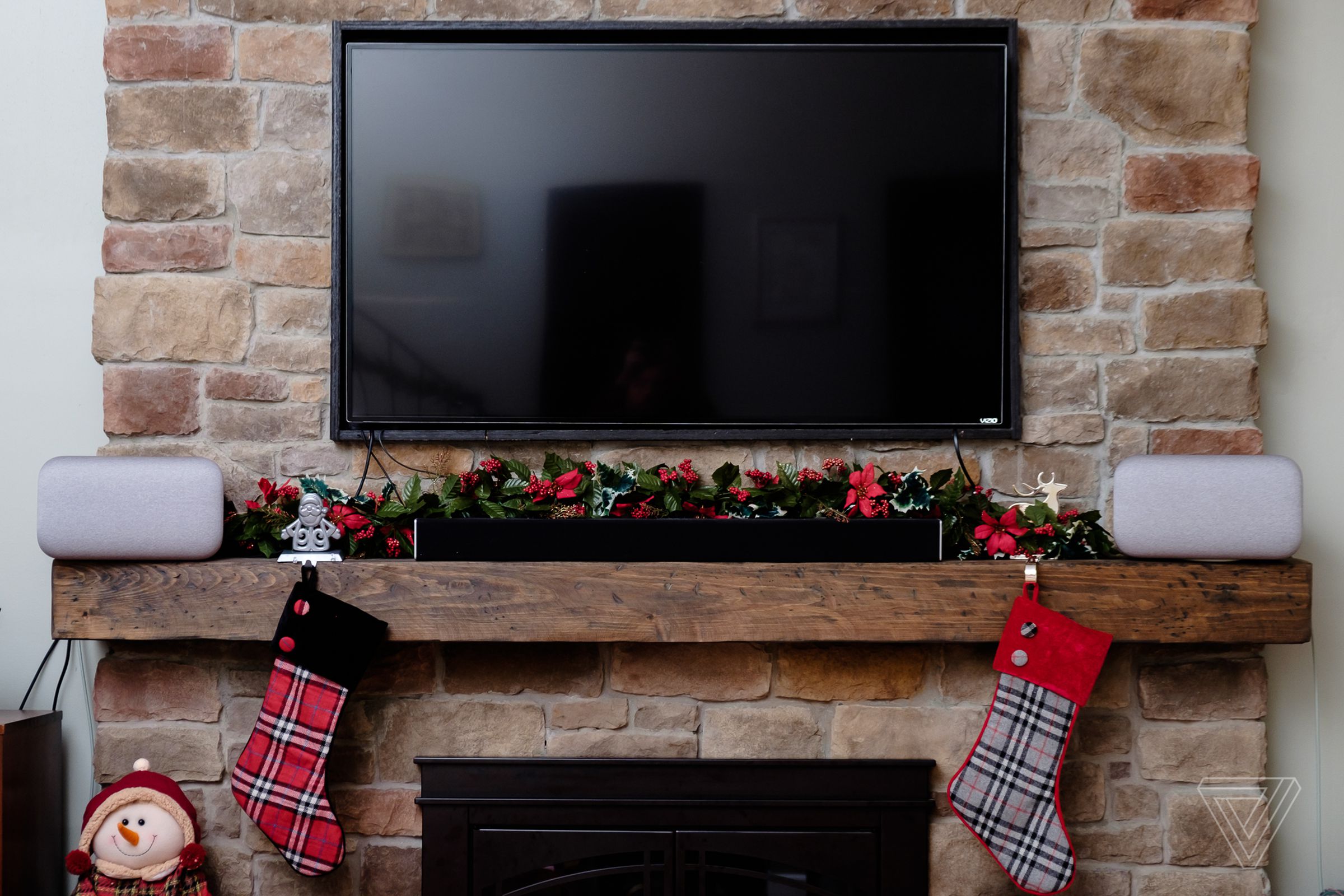 The mantle turned out to not be the best place to put the Home Max speakers, which are larger and heavier than any other smart speaker.