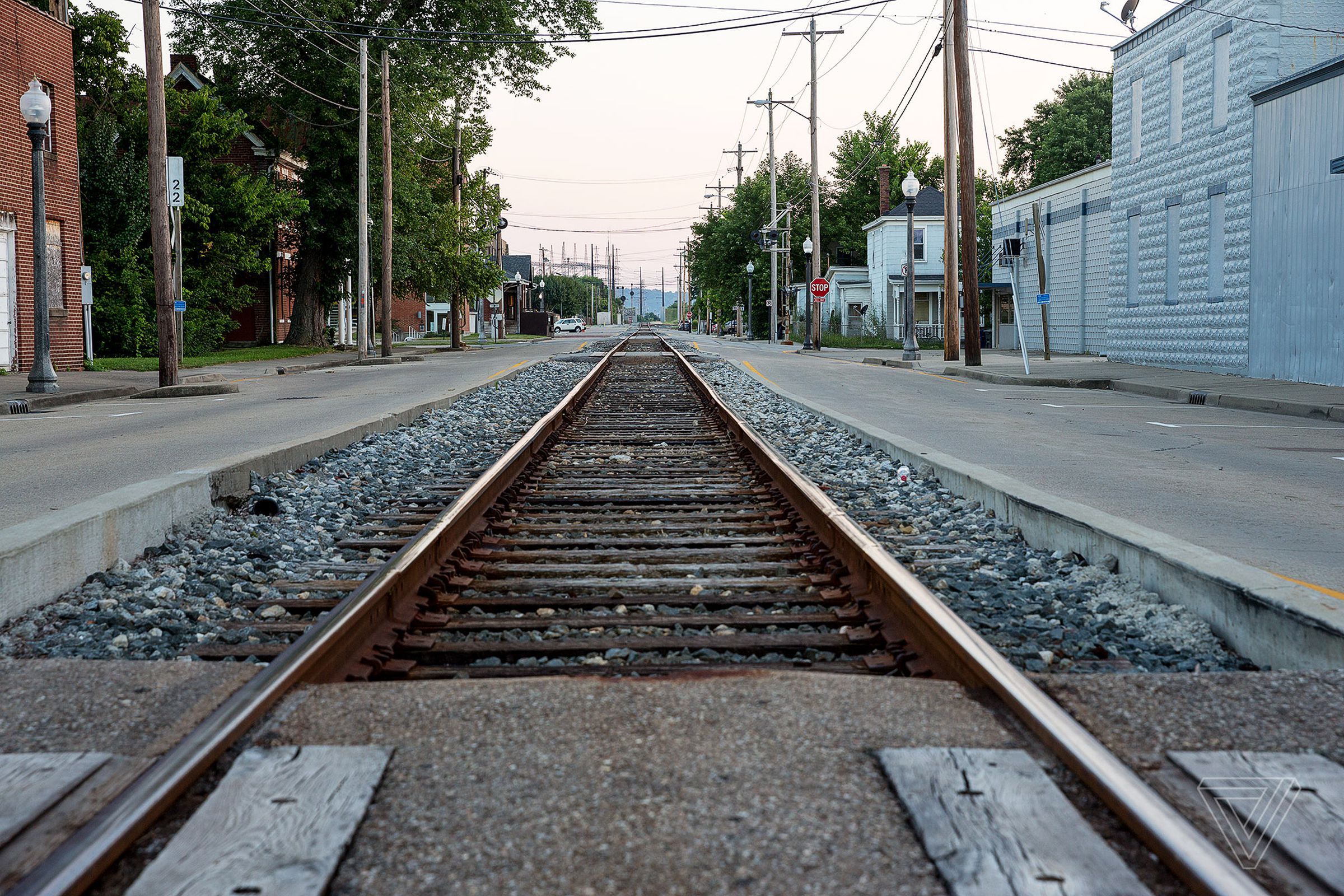 Train tracks cut through a revitalized section of downtown Lawrenceburg.