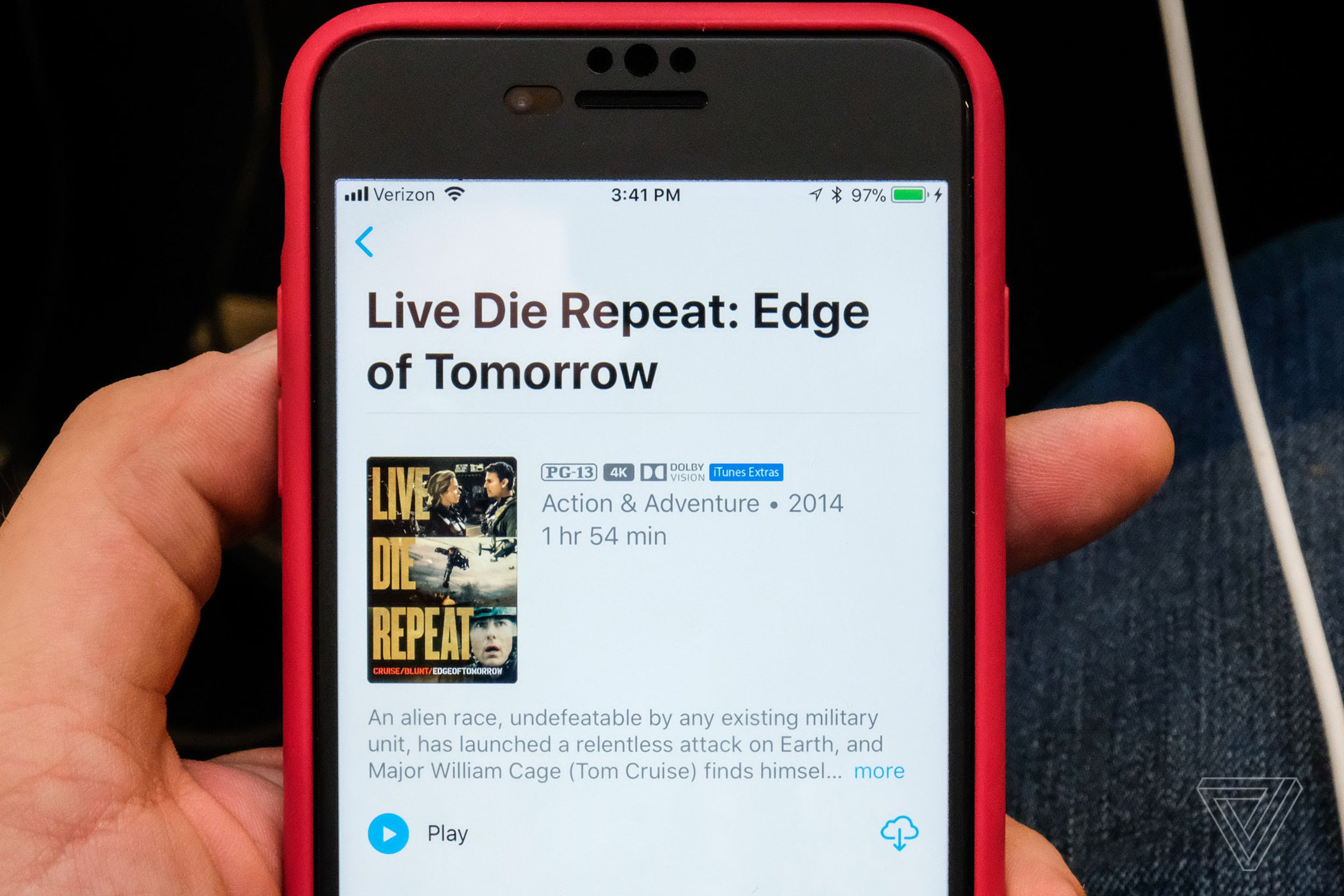 I didn’t buy Edge of Tomorrow from Apple. This is an UltraViolet title — but it has been upgraded to 4K HDR on iOS and Apple TV. 