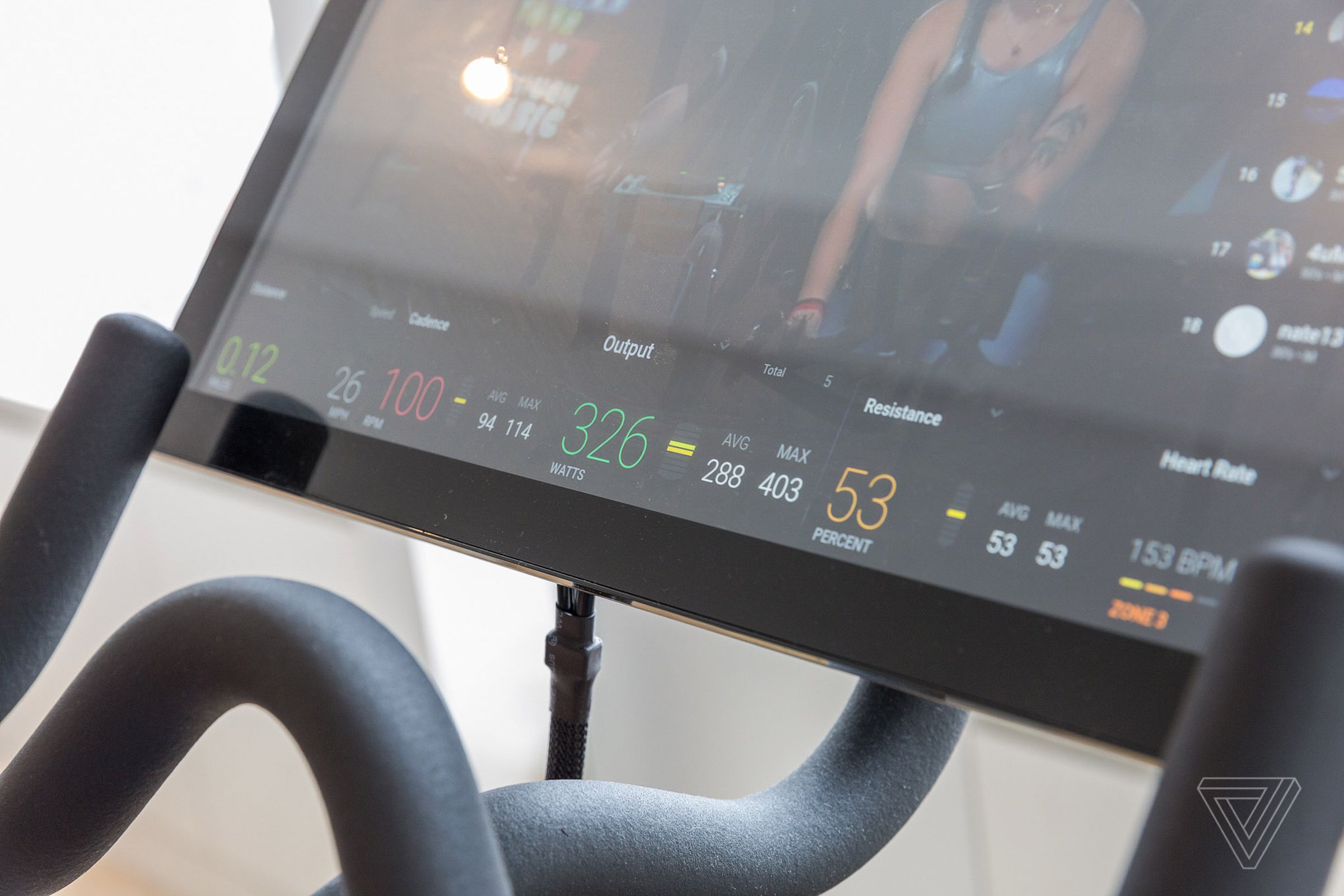 What you’ll see during a class when you’re using Peloton at home.