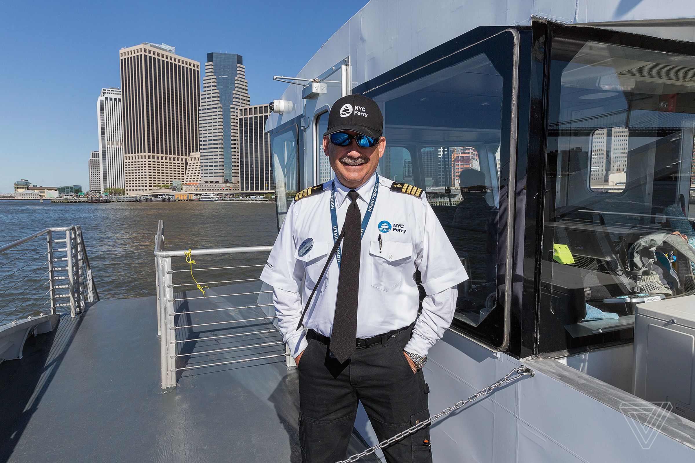 Tony Sanchez, fresh from the simulator, on board one of New York’s newest ferry boats. All aboard.
