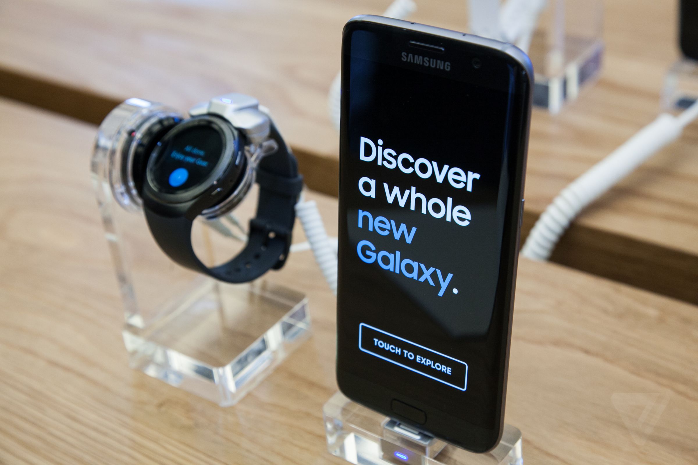 Samsung Galaxy S7 Edge and Gear S2 smartwatch.