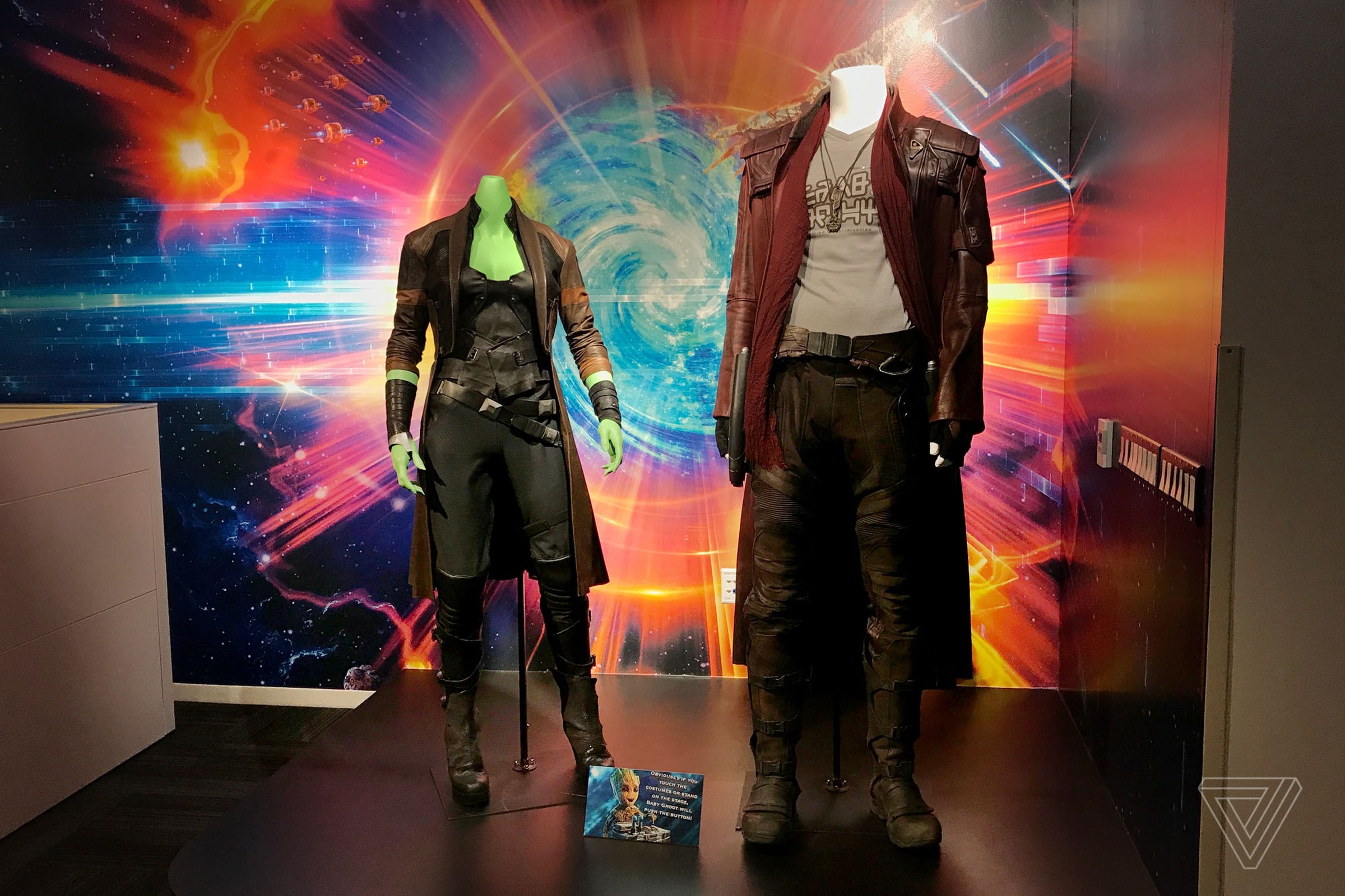 Guardians of the Galaxy costumes in Marvel’s lobby.
