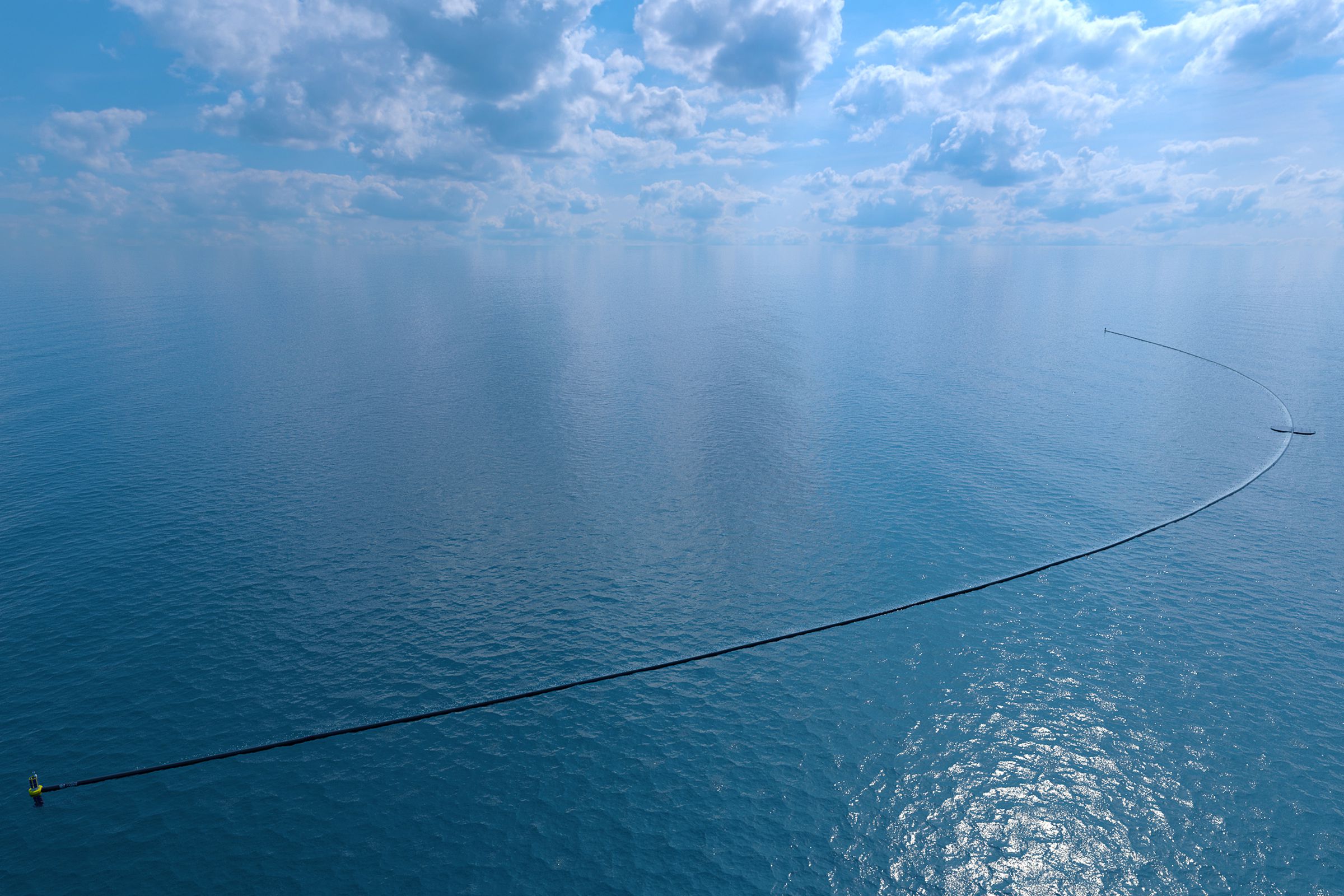 What Boyan Slat’s cleanup system in the great Pacific garbage patch could look like.