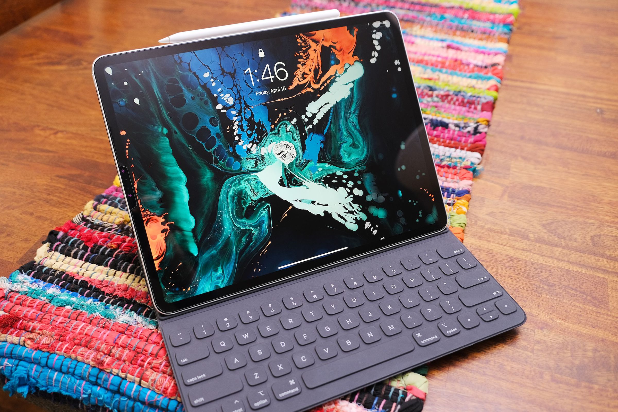 An image of Apple’s Smart Keyboard Folio attached to an M1 iPad Pro.