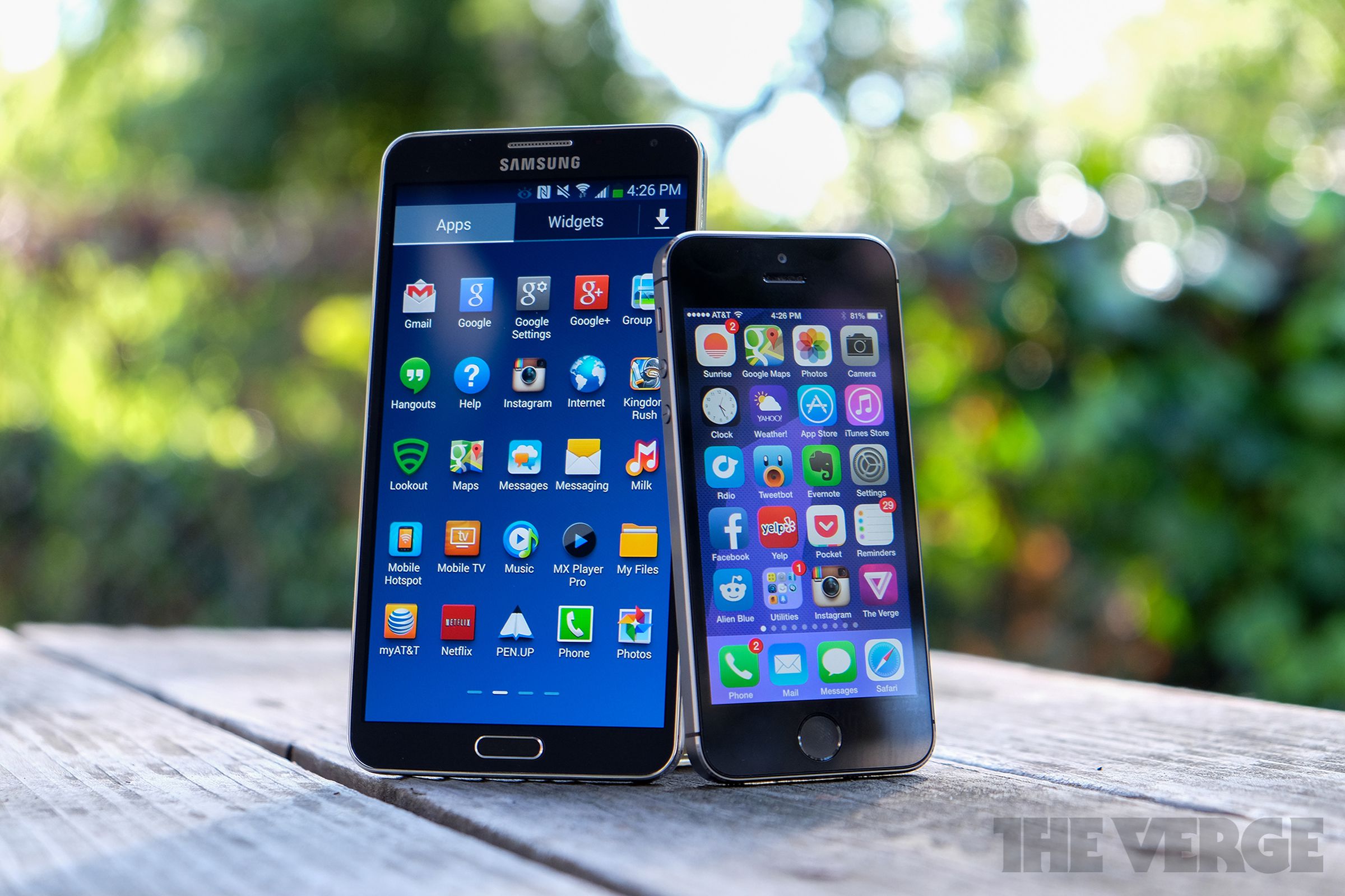Samsung Galaxy Note 3 and iPhone 5S (stock)
