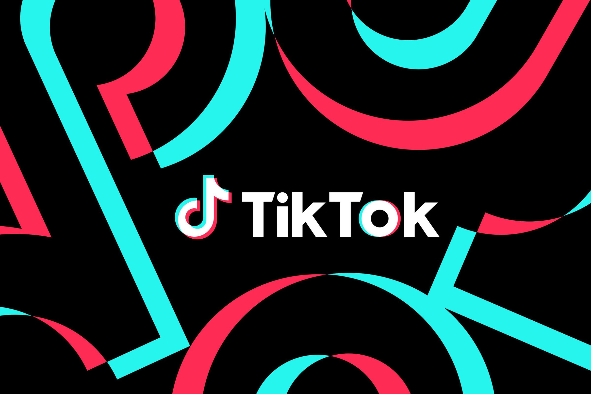The TikTok logo surrounded by red and letters from the word “TikTok”