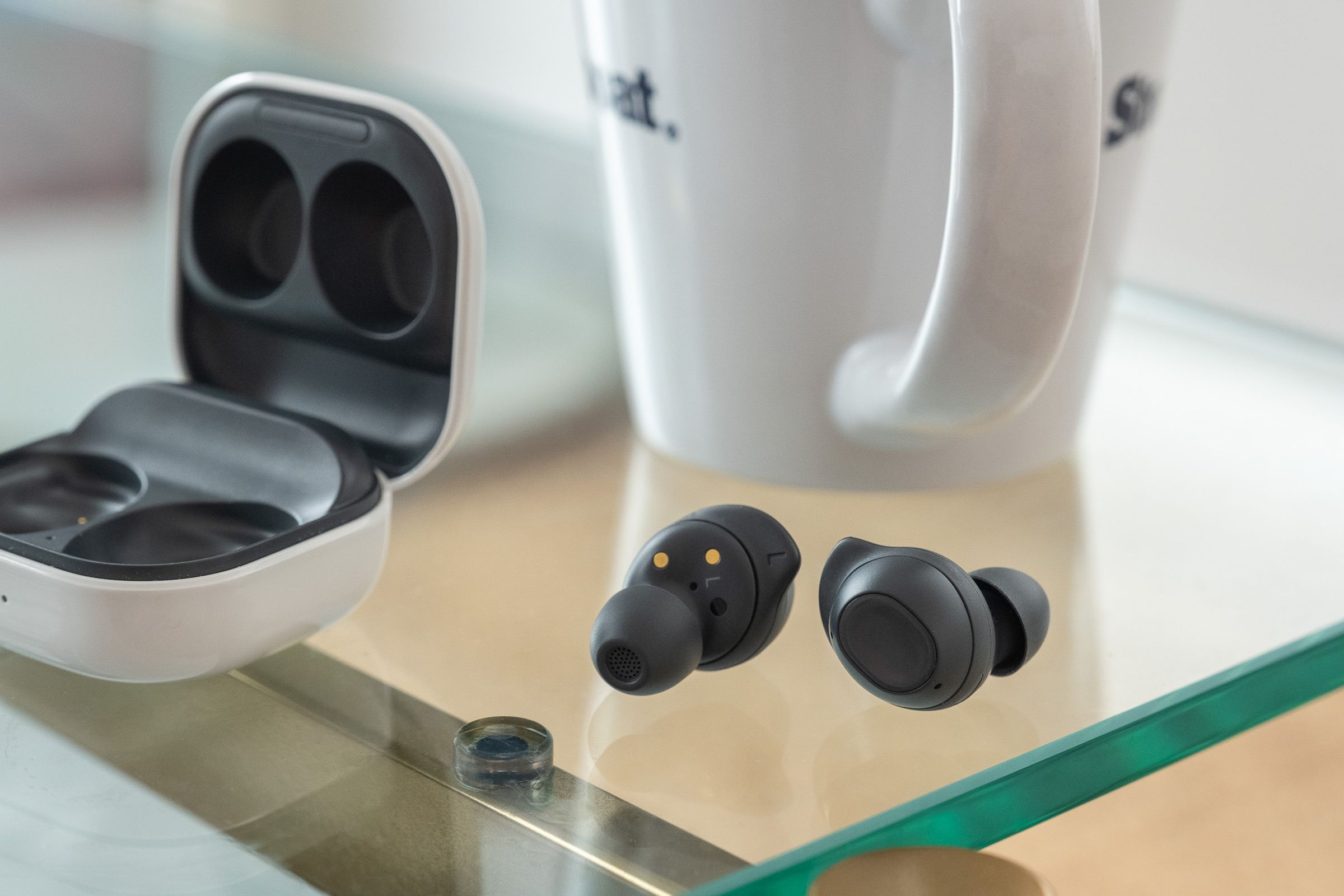 A photo of Samsung’s Galaxy Buds FE earbuds.