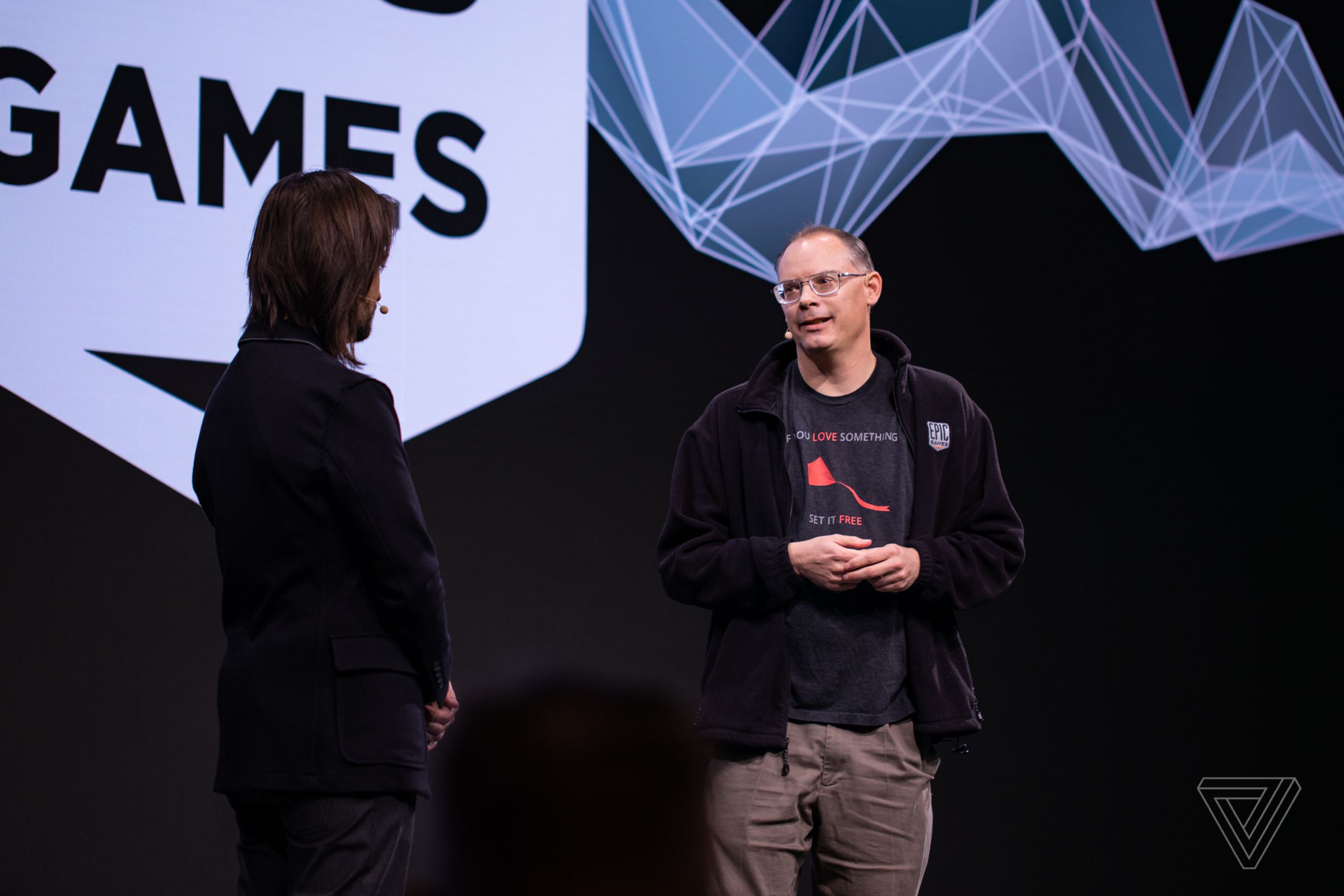 Tim Sweeney on stage at the Game Developers Conference in 2019.
