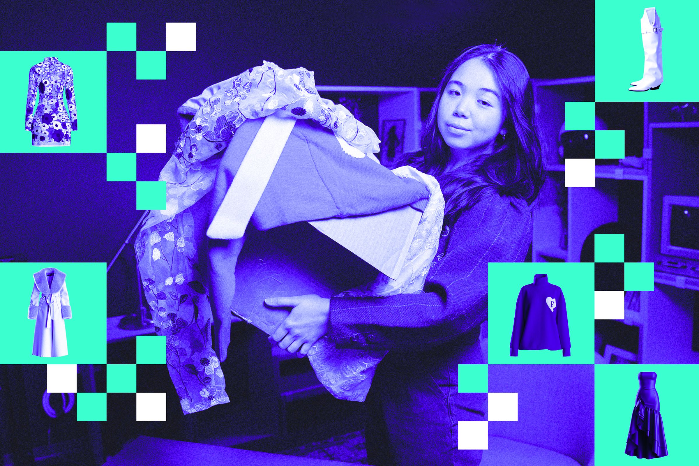 Mia Sato holding a box of clothing