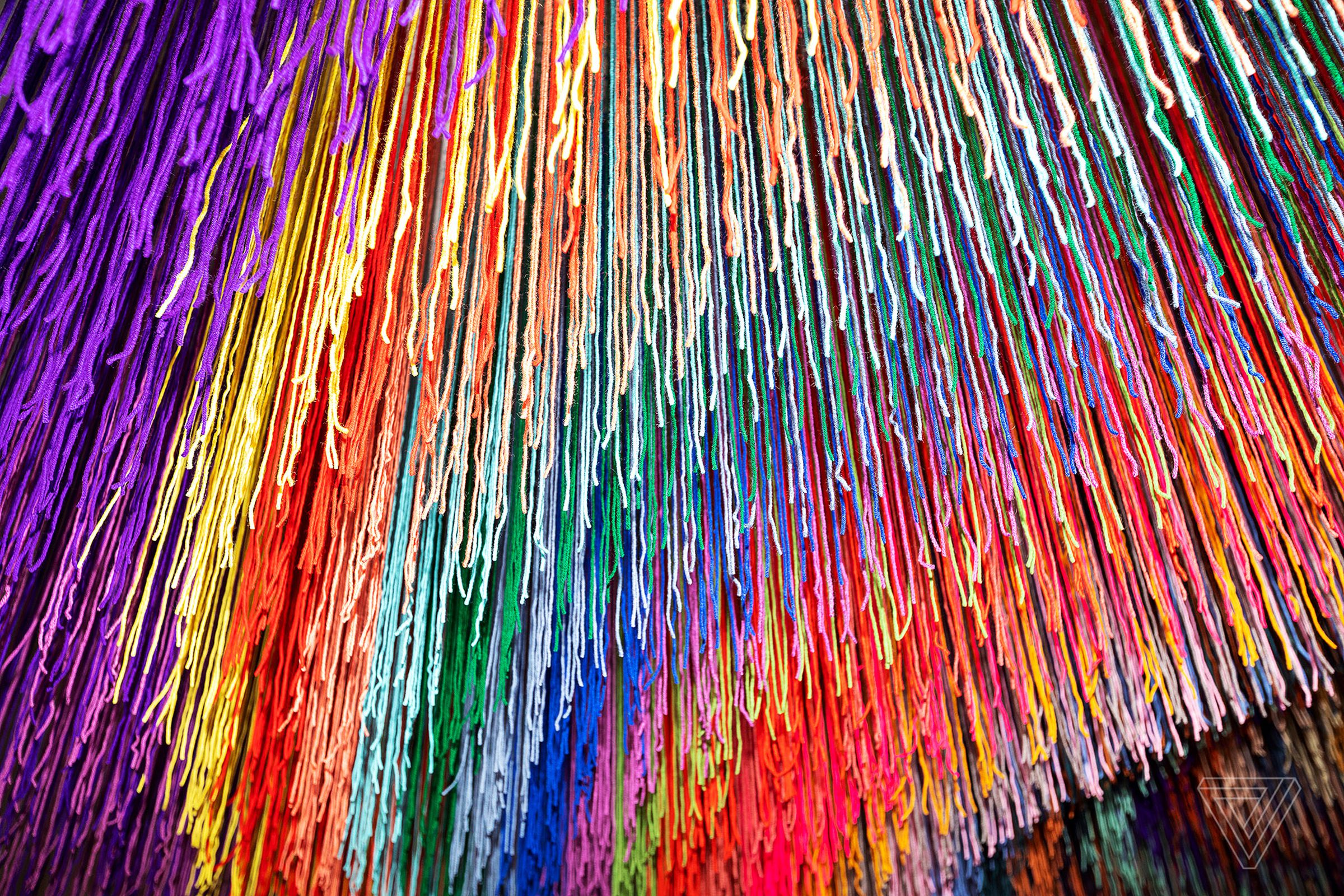 Detail of “Thirty” by HOTTEA, which is installed in the lobby of Color Factory’s Houston location.