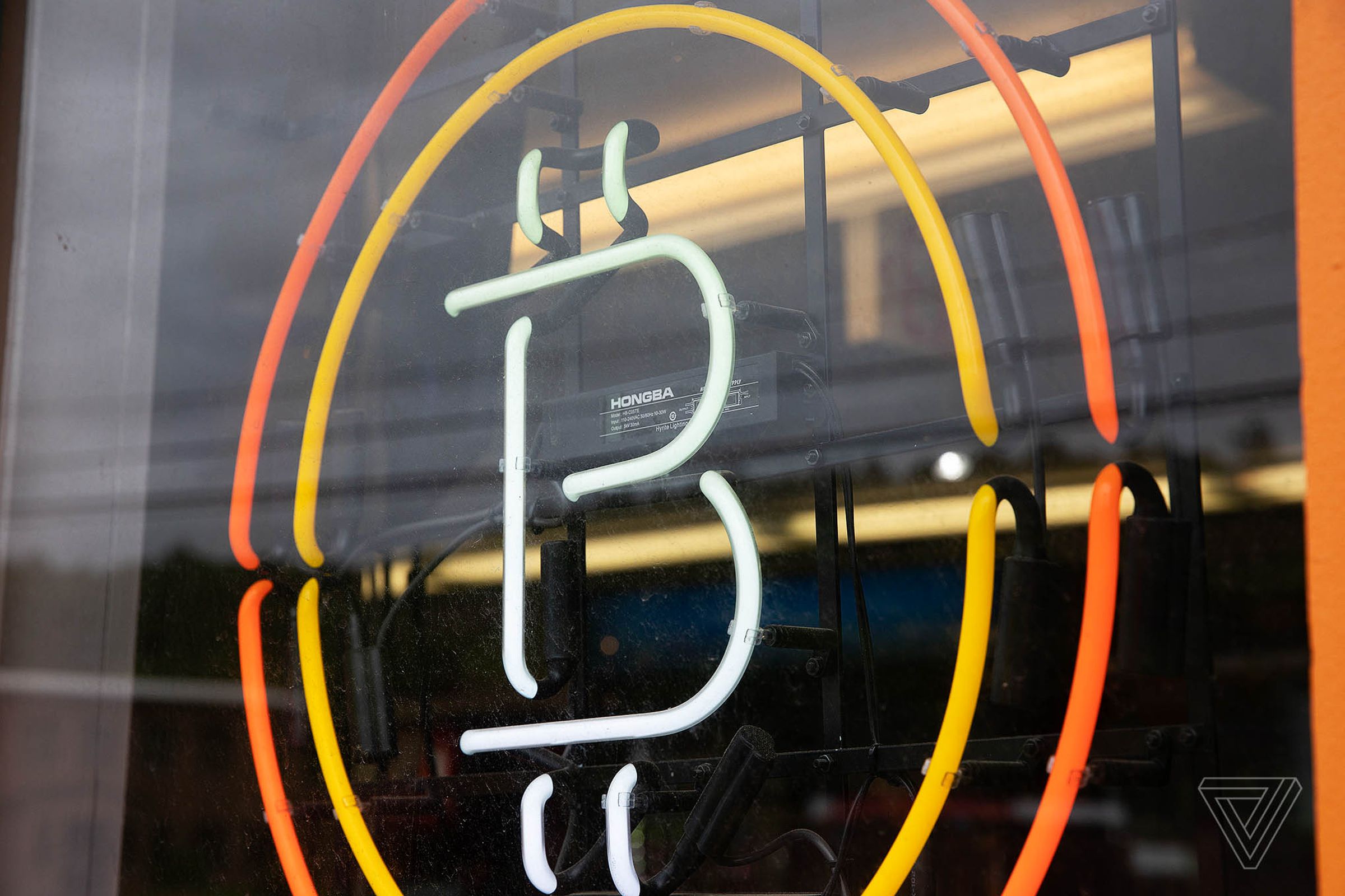 An image of the Bitcoin logo in a window