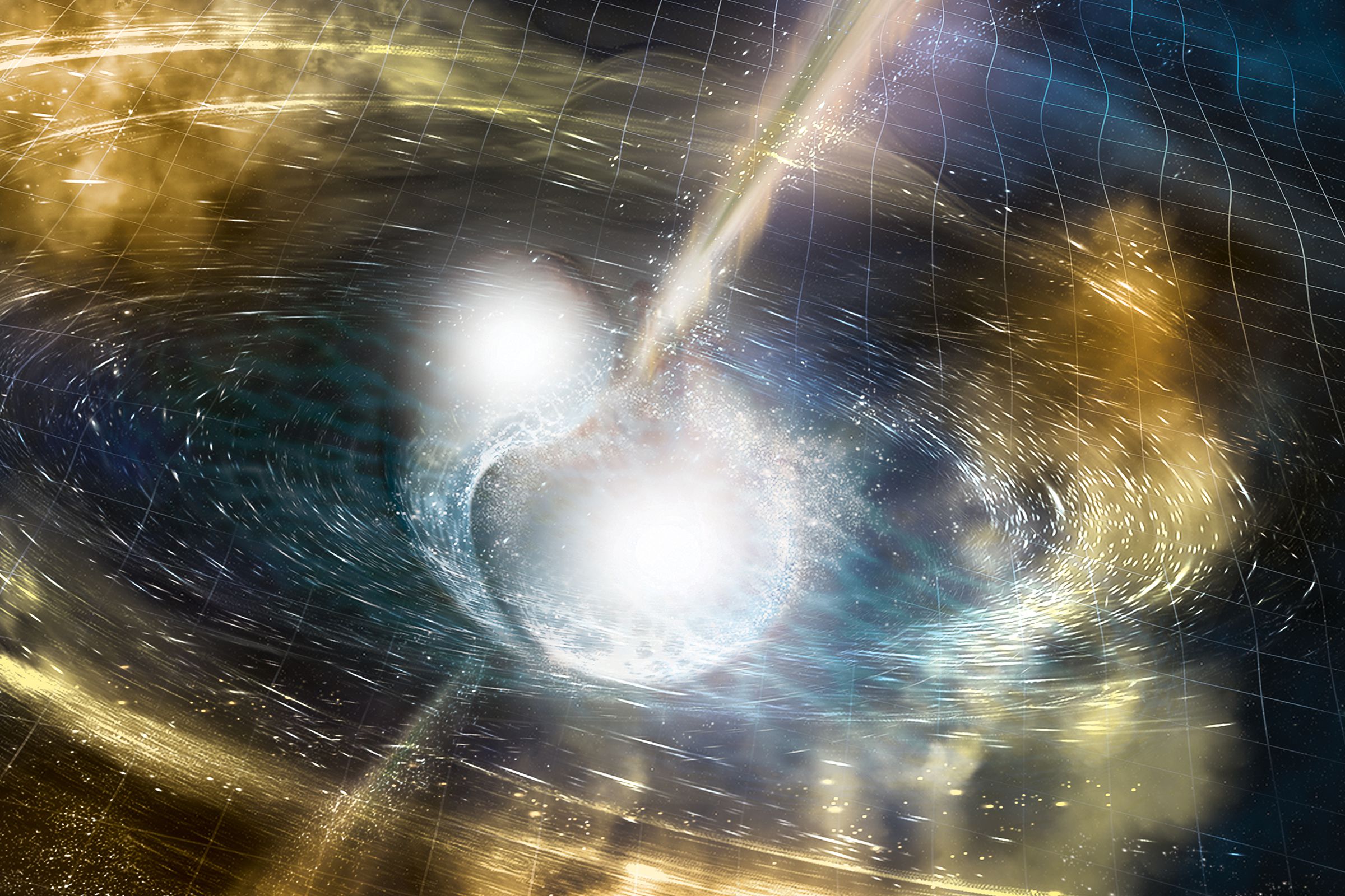 A rendering of a neutron star merger