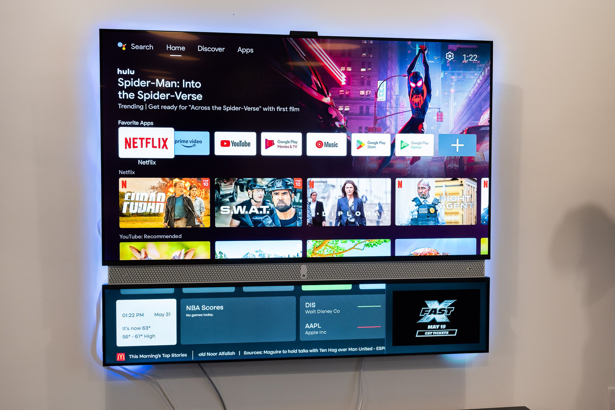 A photo of the Telly TV with its secondary screen and built-in soundbar.
