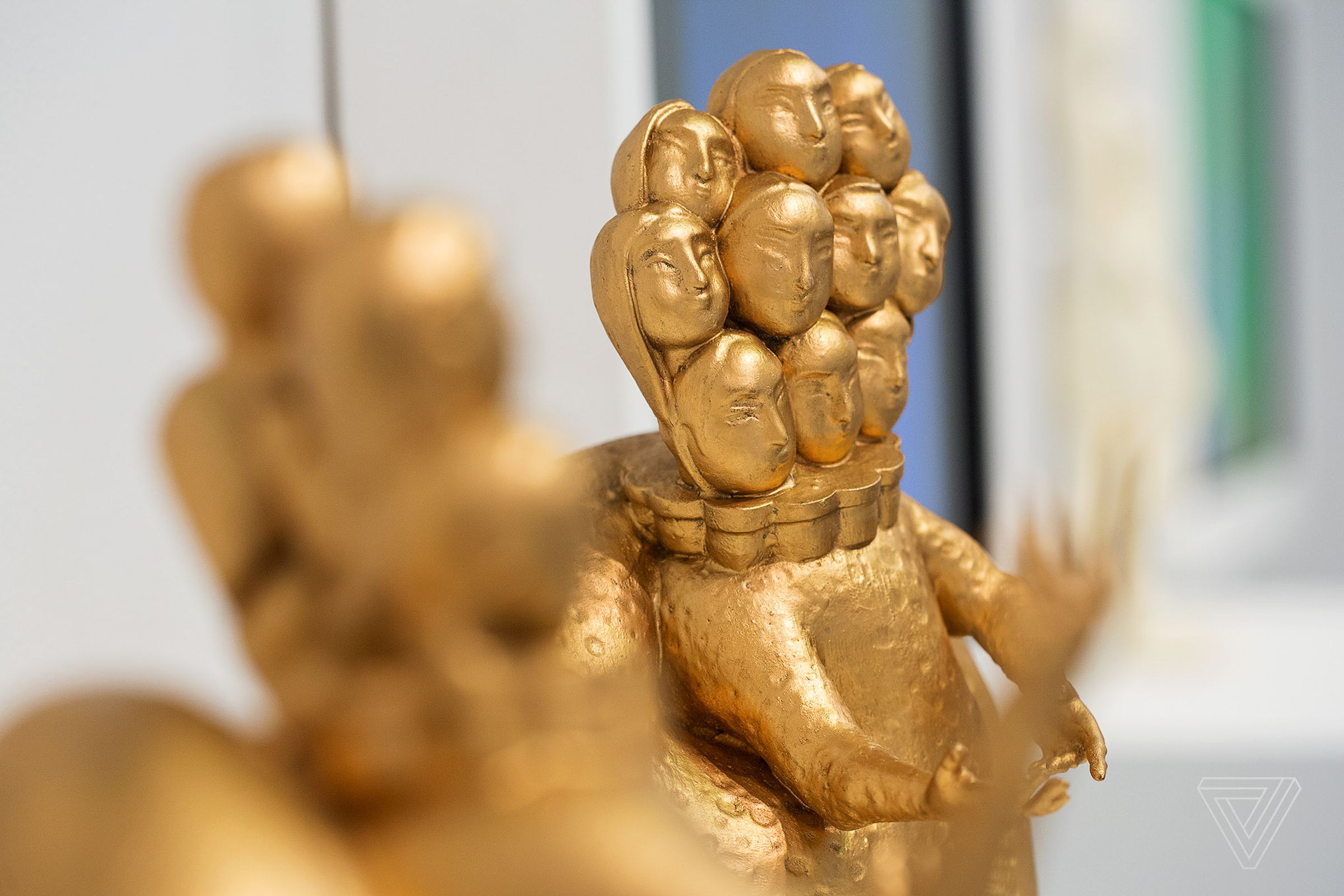 Detail of the Ya’Jooj  and Ma’Jooj sculptures. The figure is part of the project, She Who Sees The Unknown, which "recontextualizes goddesses and female Jinn of Persian and Arabic origin" and "explores ancient myths as they relate to digital colonialism, oppression, and catastrophe."