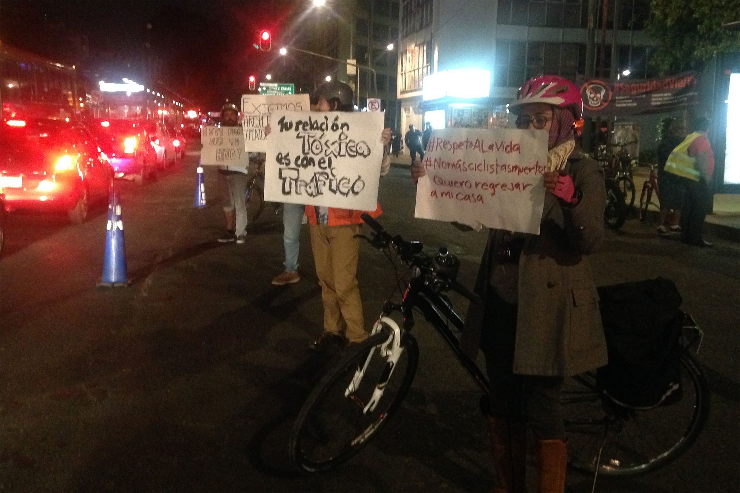 Protestors call for drivers to respect cyclists.
